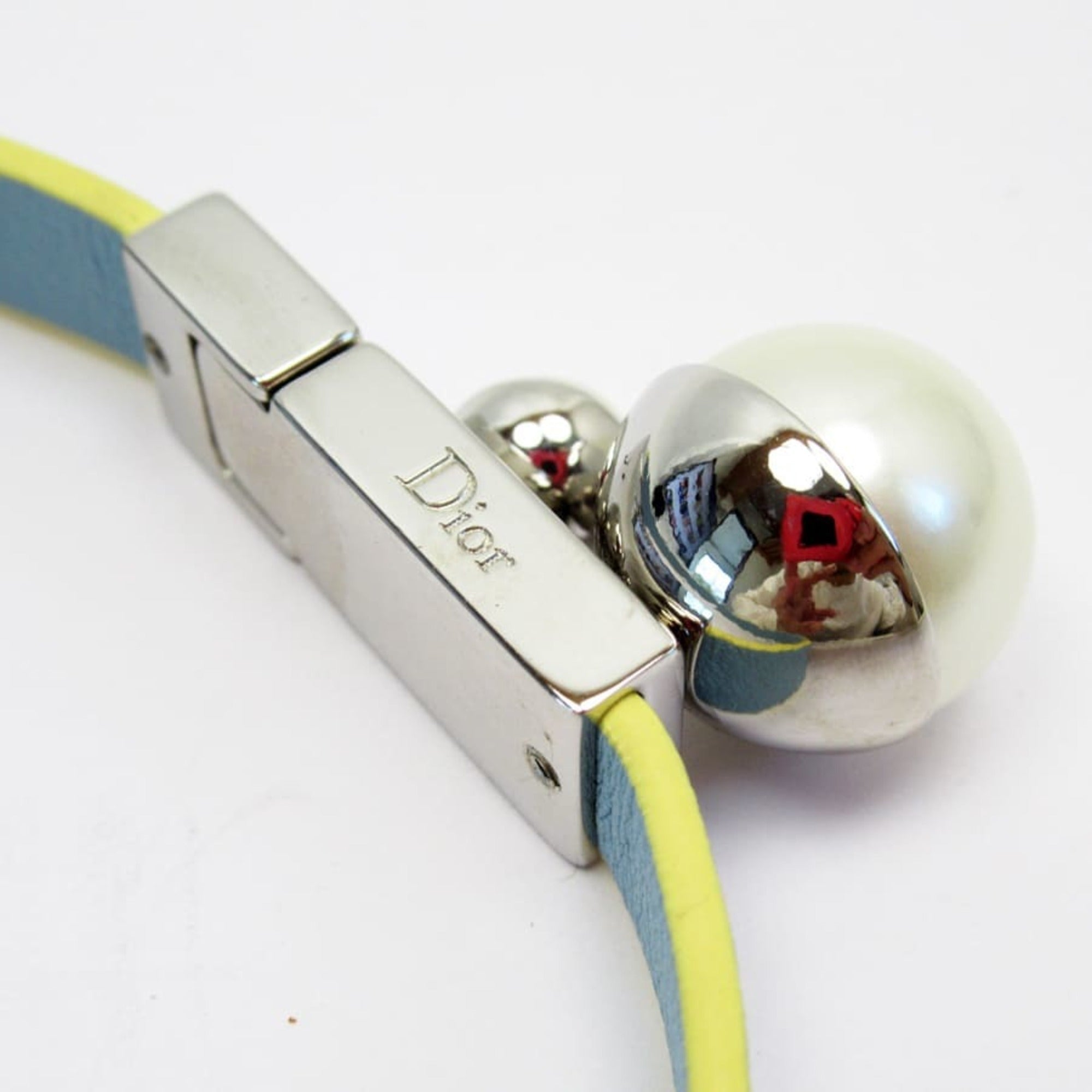 Christian Dior Blue Silver White Yellow Leather Choker ()