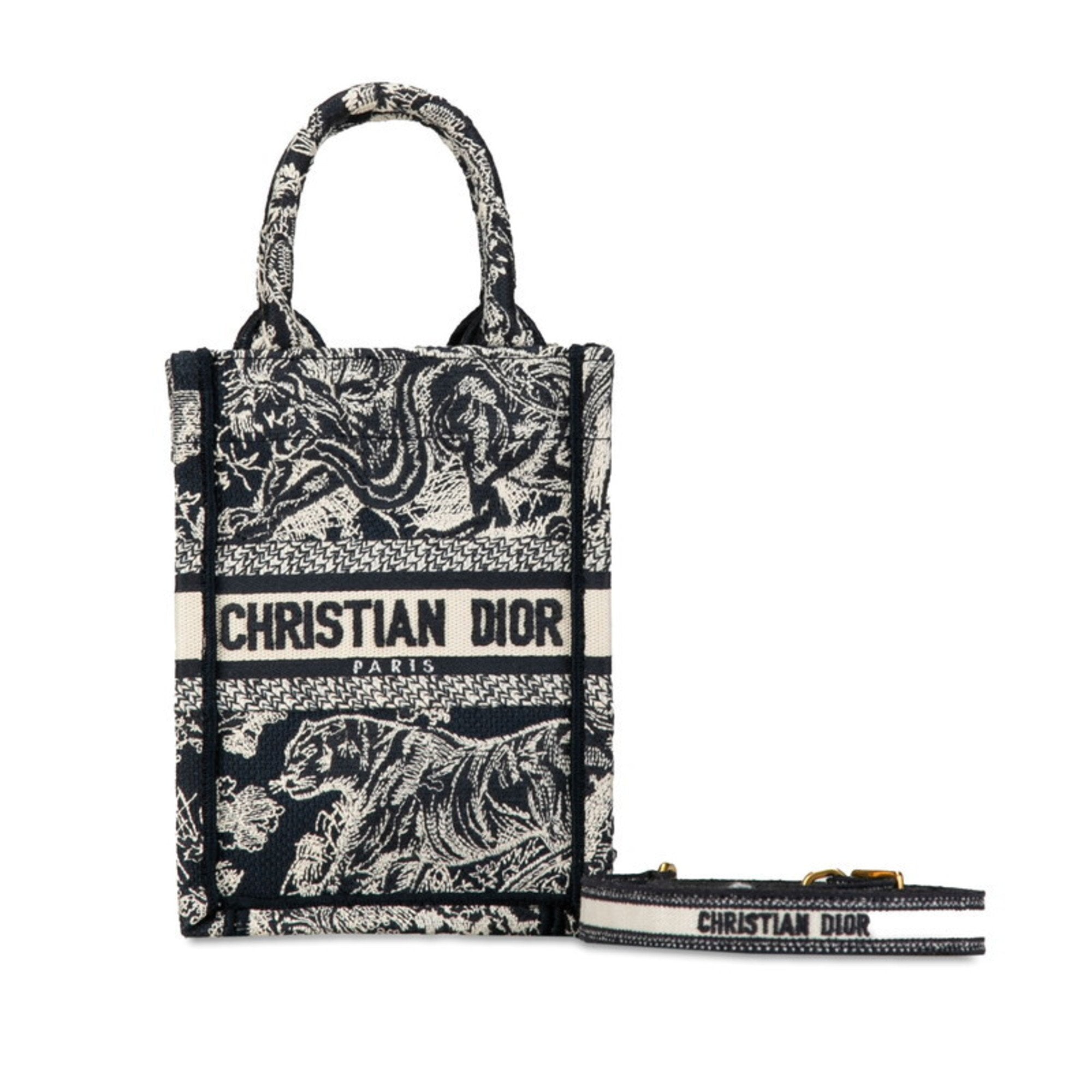 Christian Dior Navy White Jacquard Handbag Shoulder Bag ()