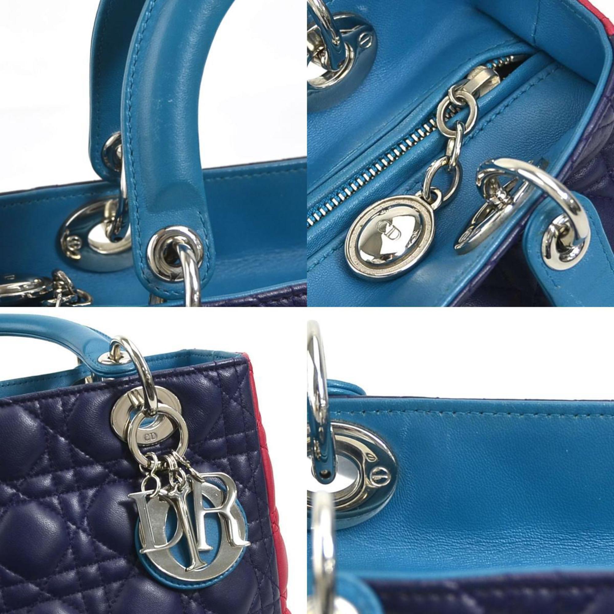 Christian Dior Blue Pink Purple Leather Handbag Shoulder Bag ()