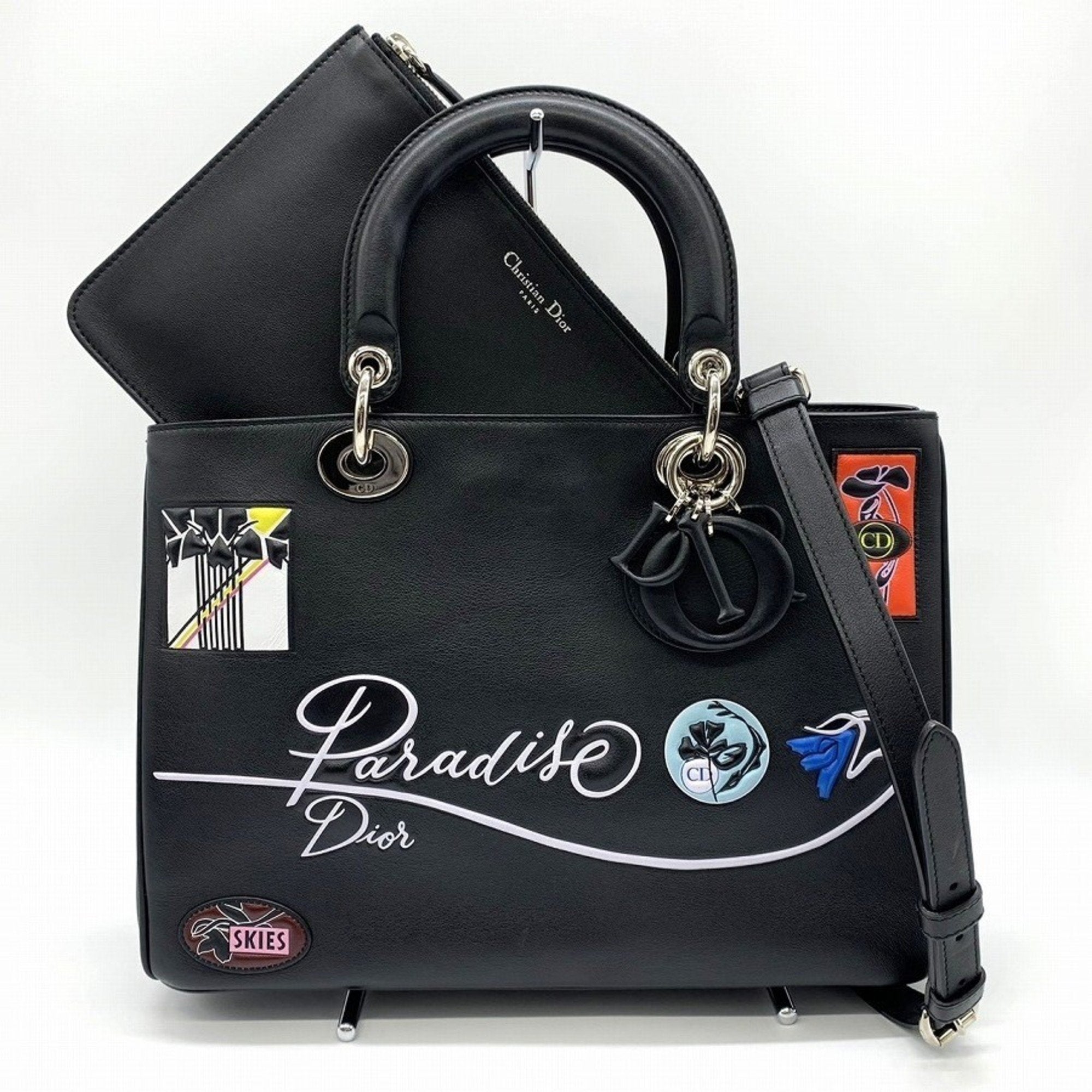 Christian Dior Black Leather Handbag Shoulder Bag ()