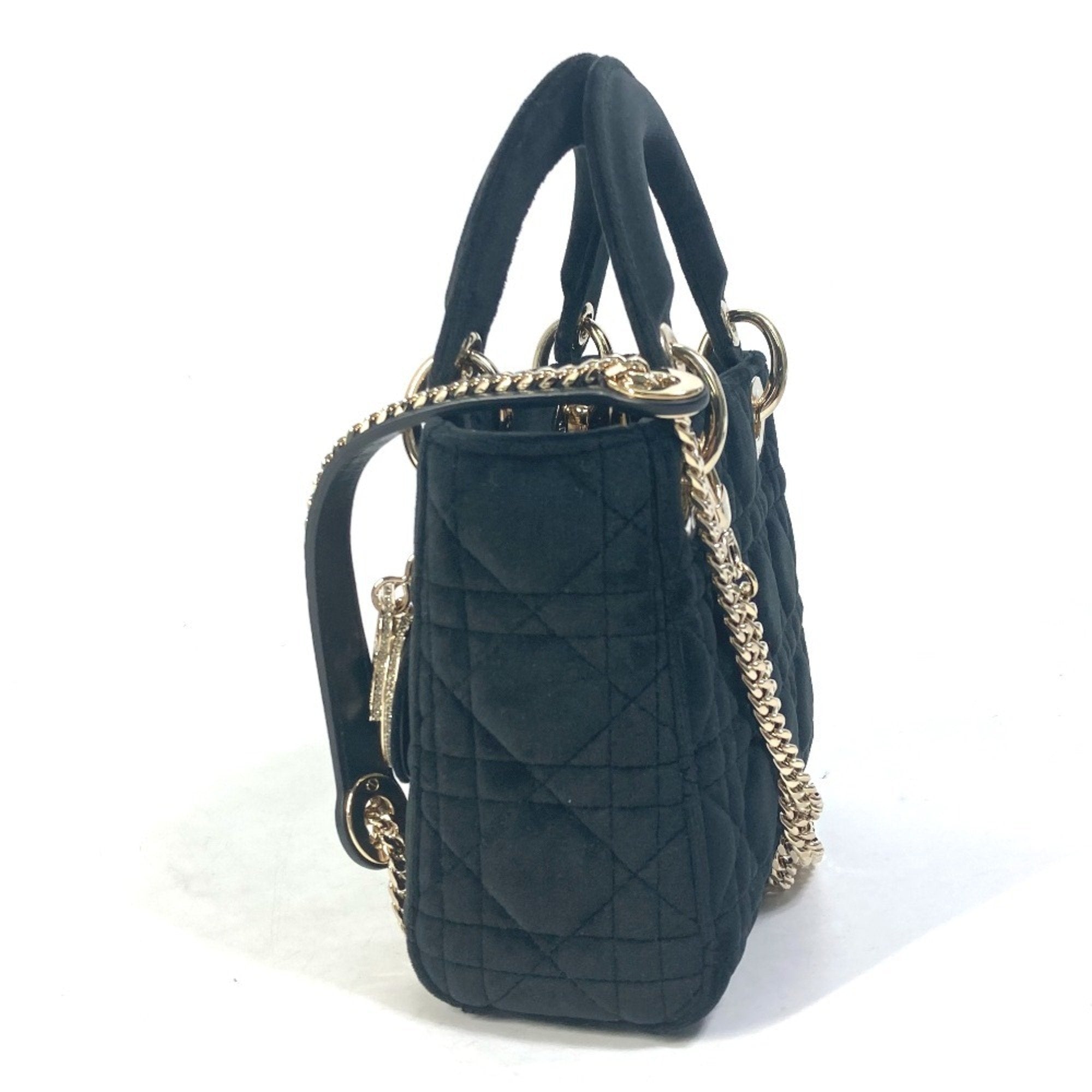 Christian Dior Lady Dior Black Leather Handbag Shoulder Bag ()