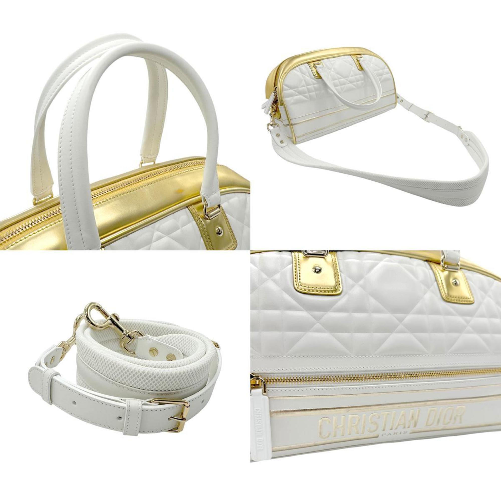 Christian Dior Gold White Leather Rubber Boston Bag Handbag Shoulder Bag ()
