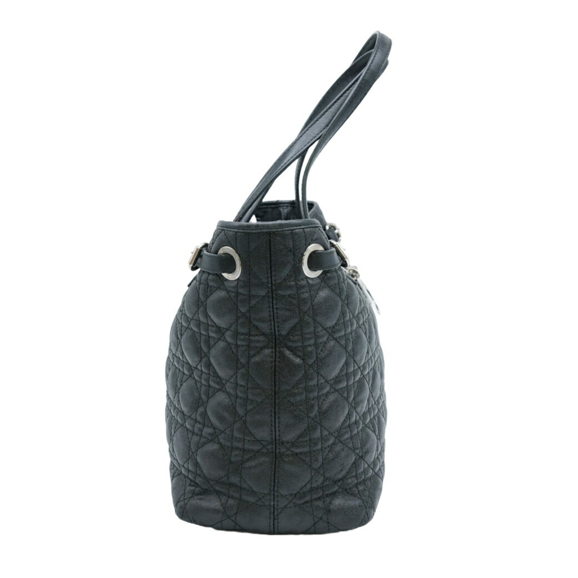 Christian Dior Black Coated Canvas Leather Tote Bag ()