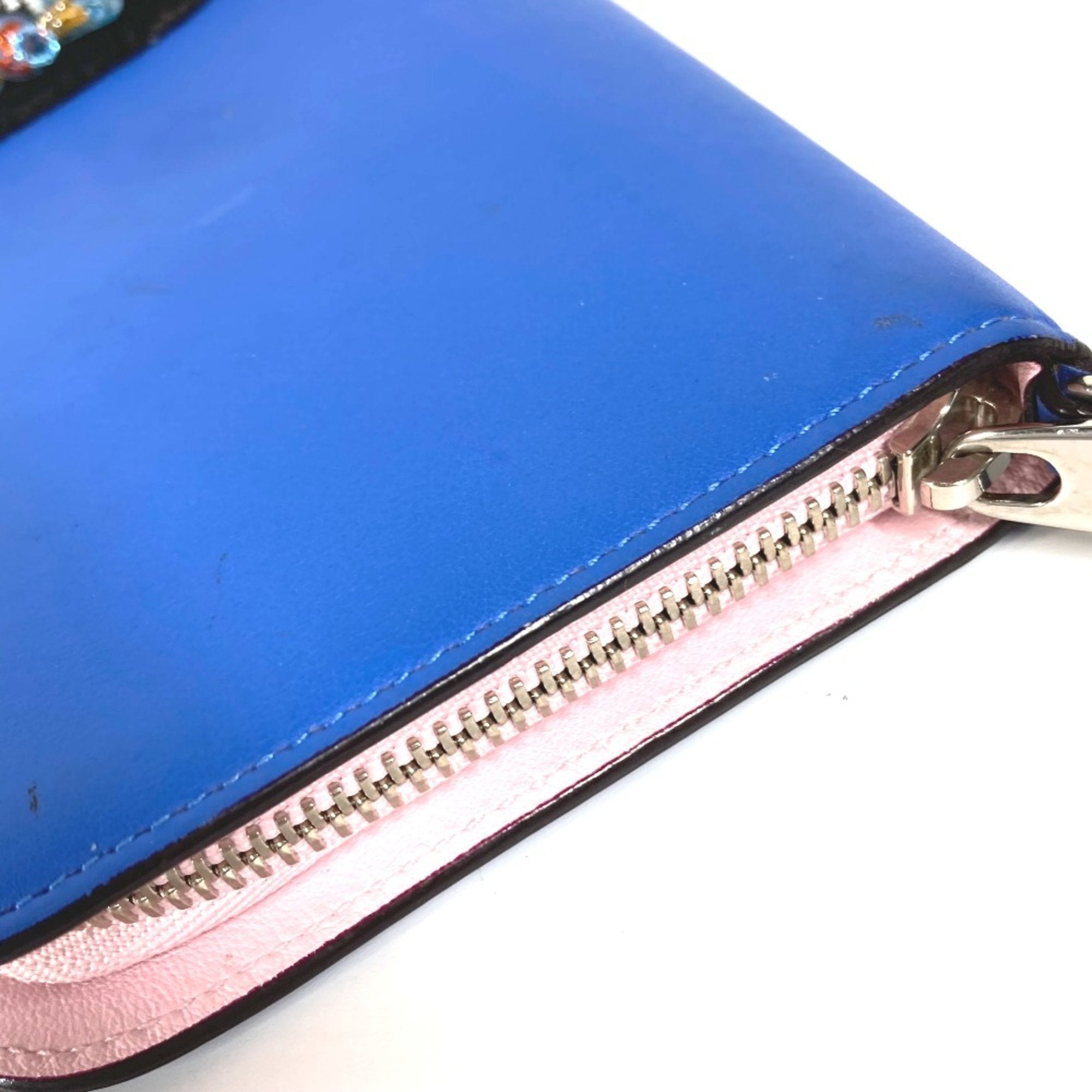 Christian Dior Blue Leather Long Wallet (Bi-Fold) ()