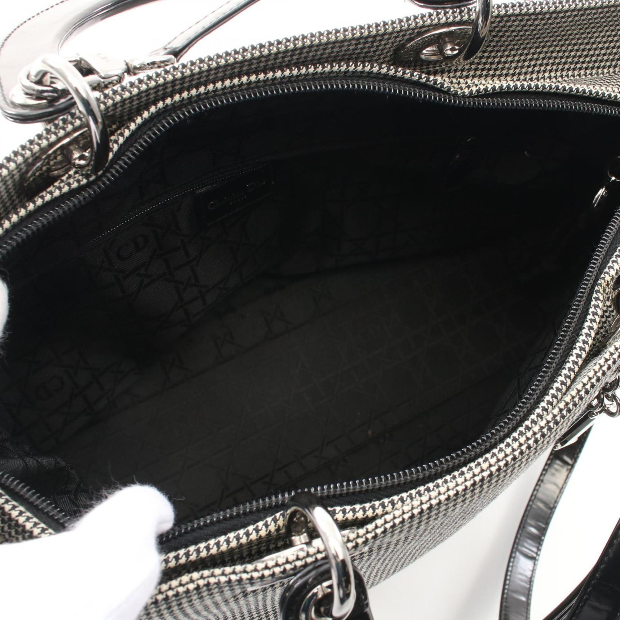 Christian Dior Black White Canvas Patent Leather Handbag ()