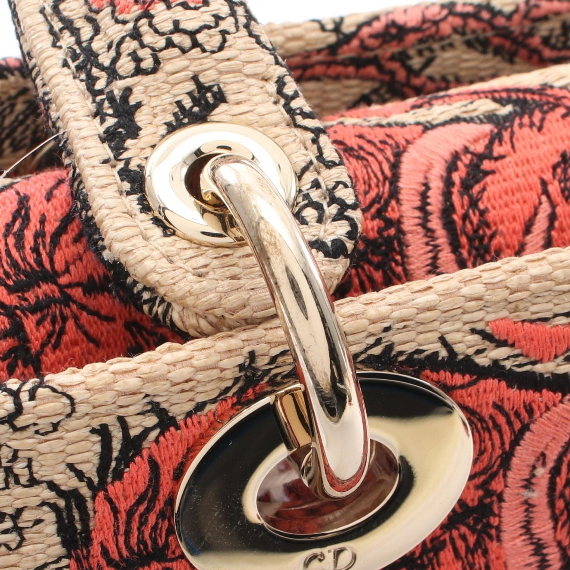 Christian Dior Beige Red Color Canvas Handbag ()