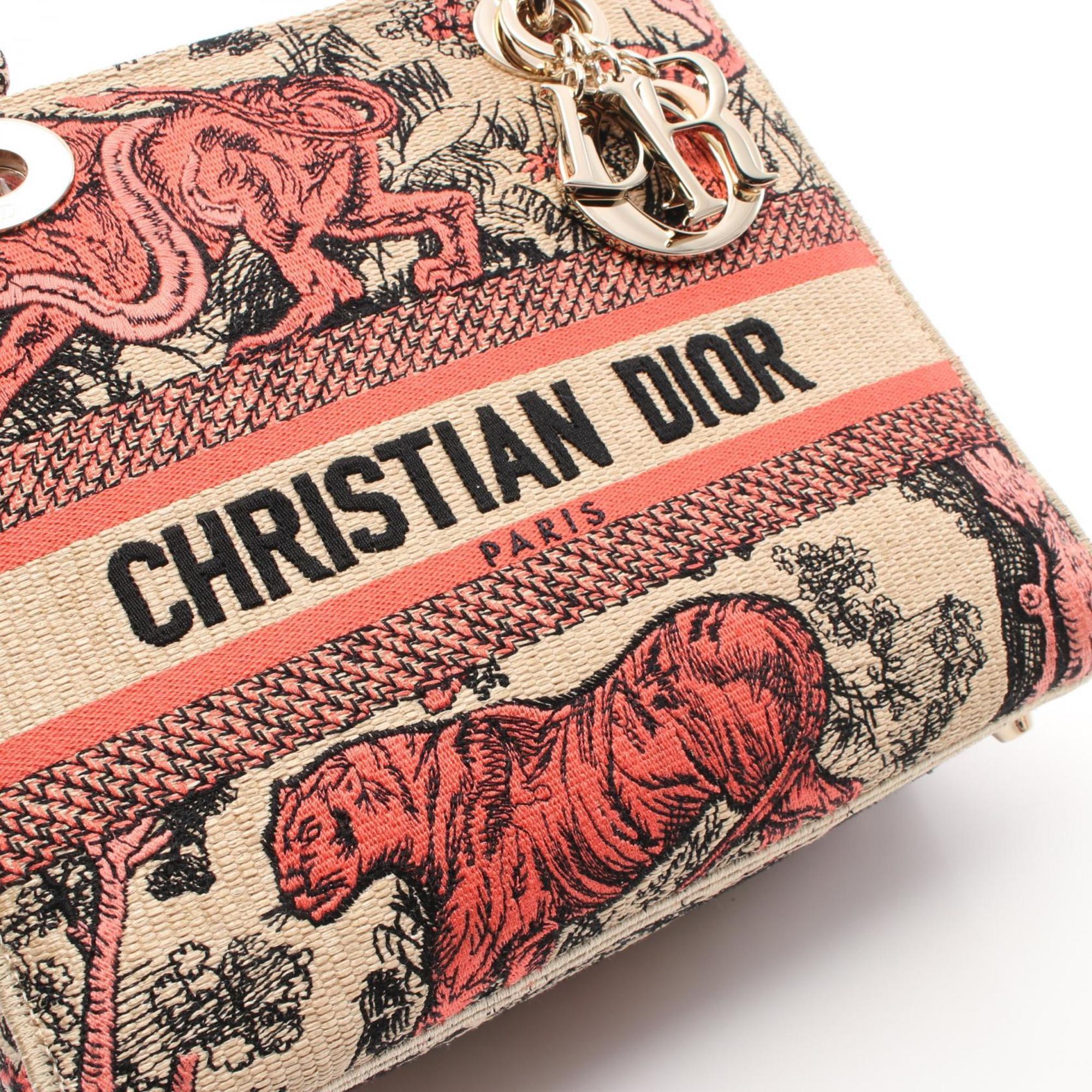 Christian Dior Beige Red Color Canvas Handbag ()
