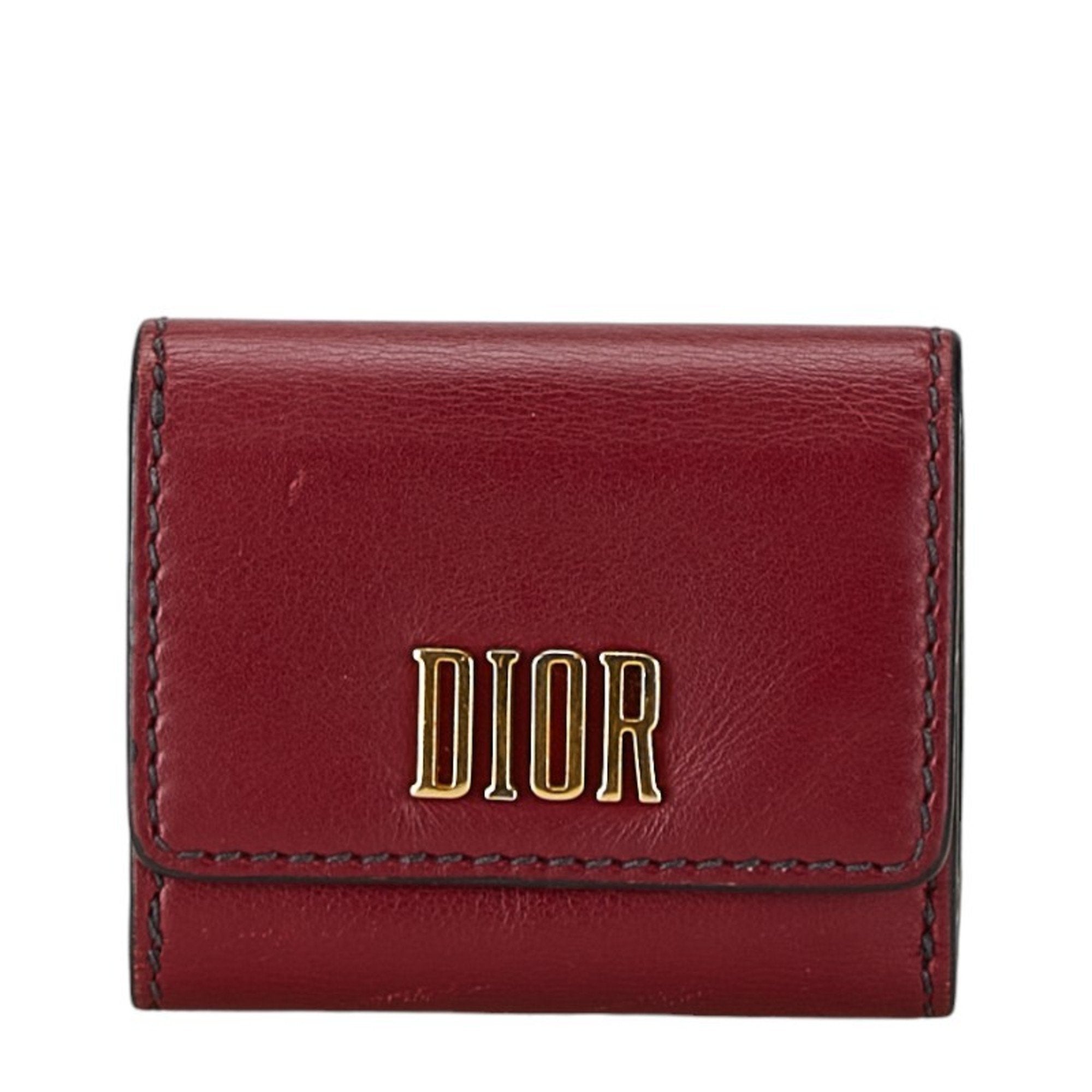Christian Dior Red Color Wine Leather Wallet (Tri-Fold) ()