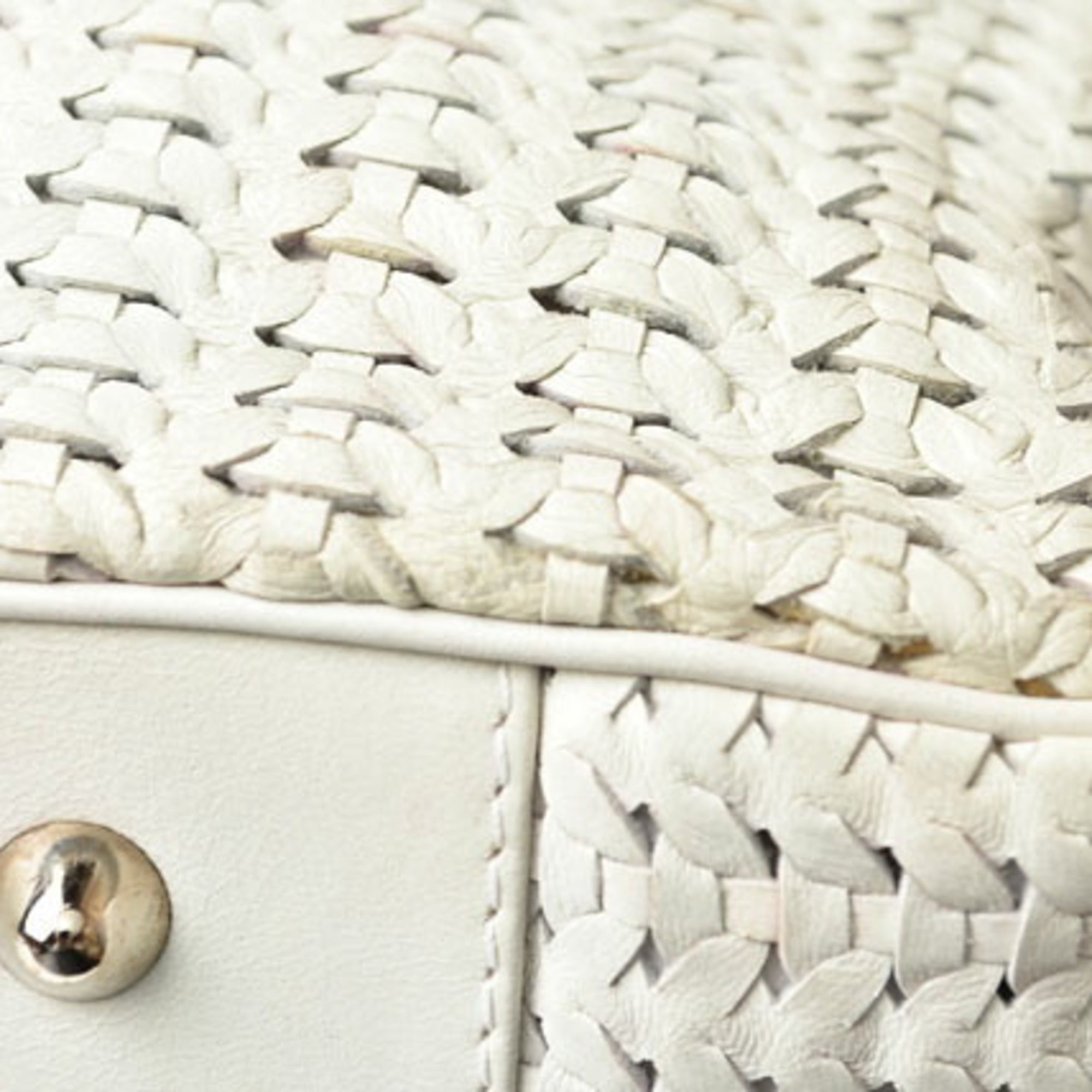 Christian Dior Lady Dior Silver White Leather Tote Bag ()