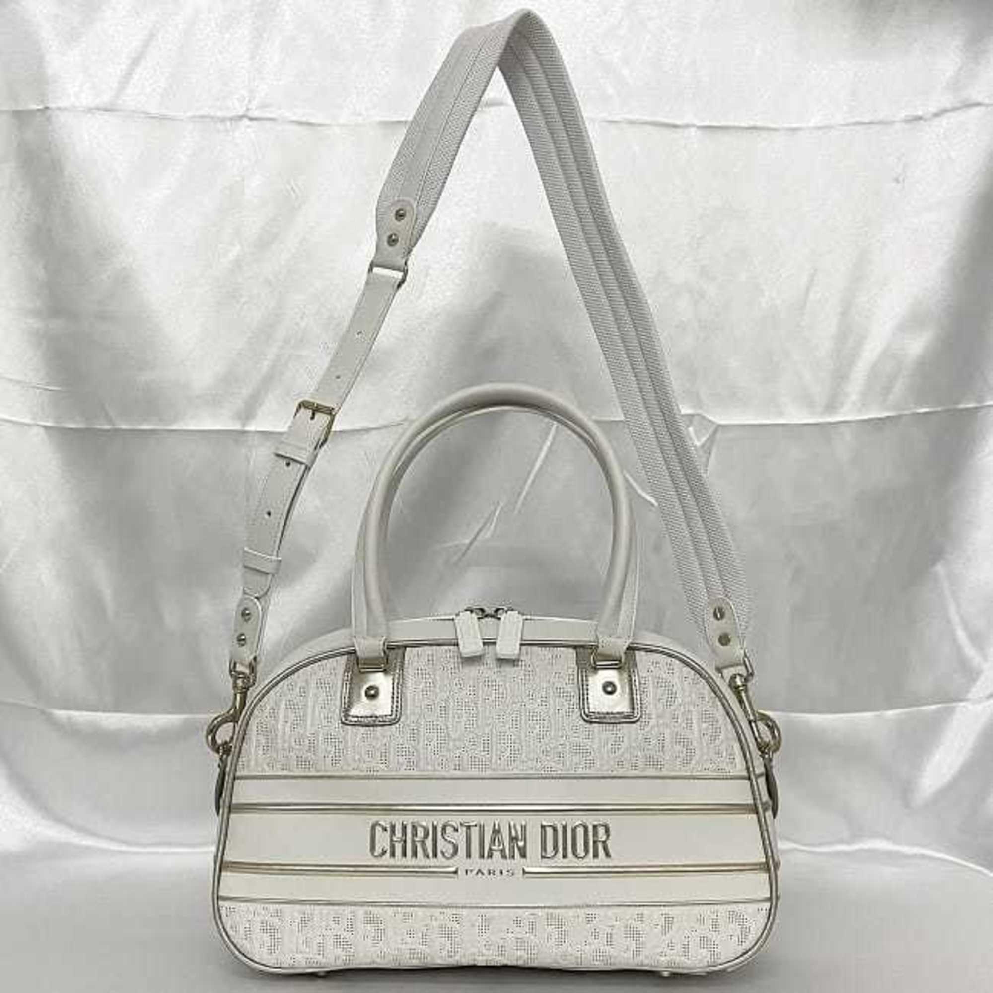 Christian Dior Trotter White Leather Rubber Boston Bag Handbag ()