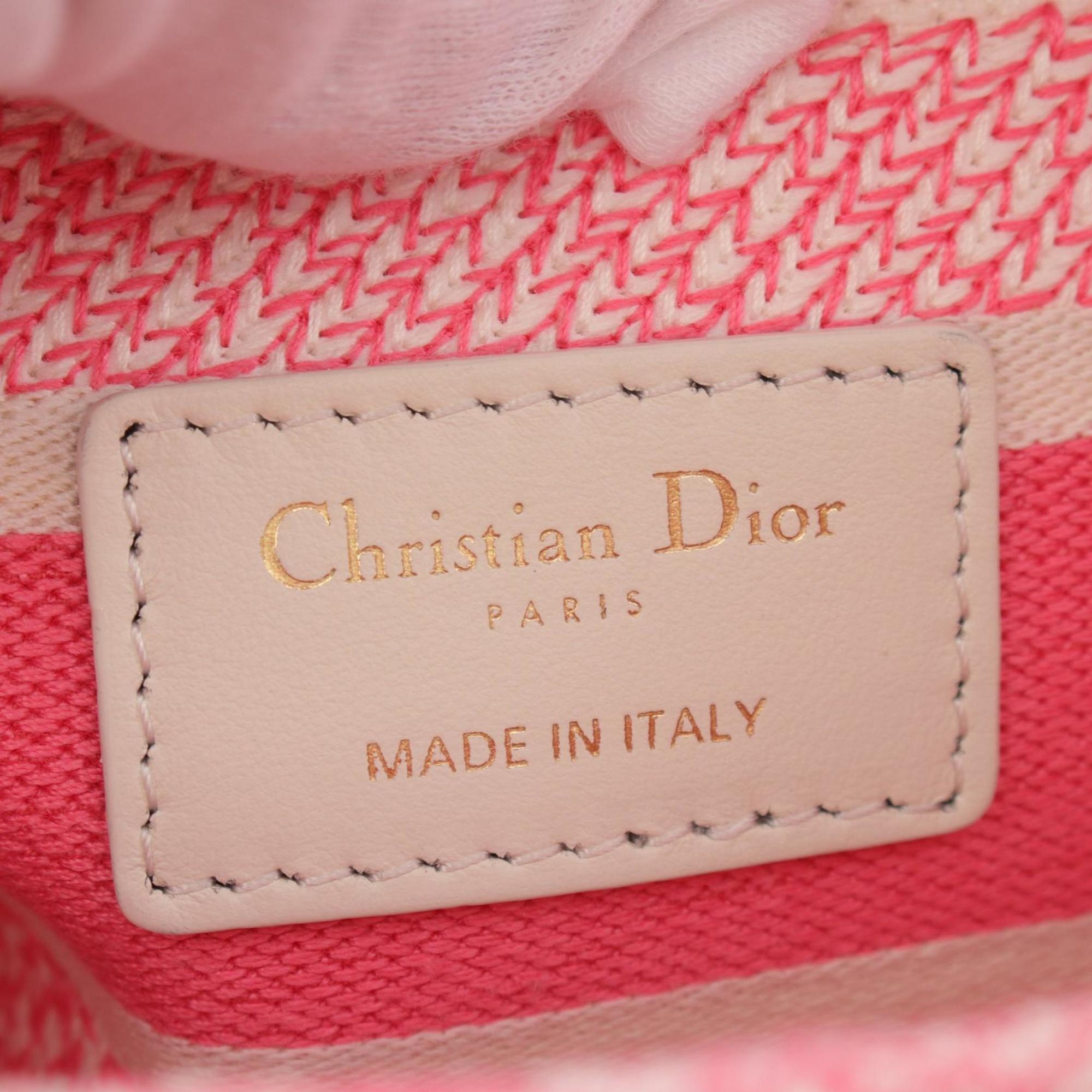 Christian Dior Pink White Canvas Handbag ()