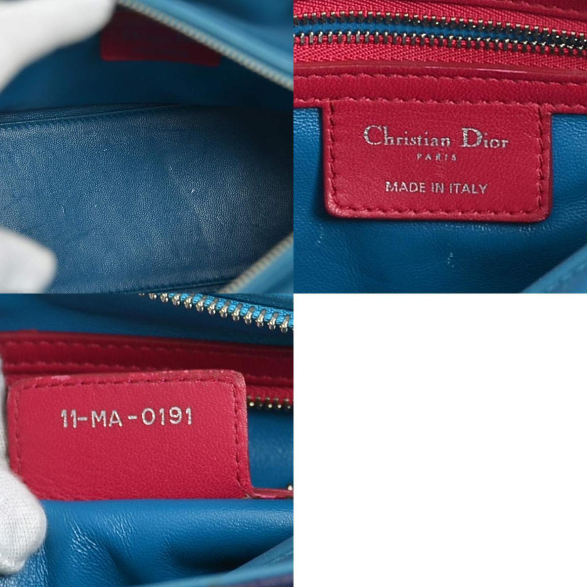 Christian Dior Blue Pink Purple Leather Handbag Shoulder Bag ()