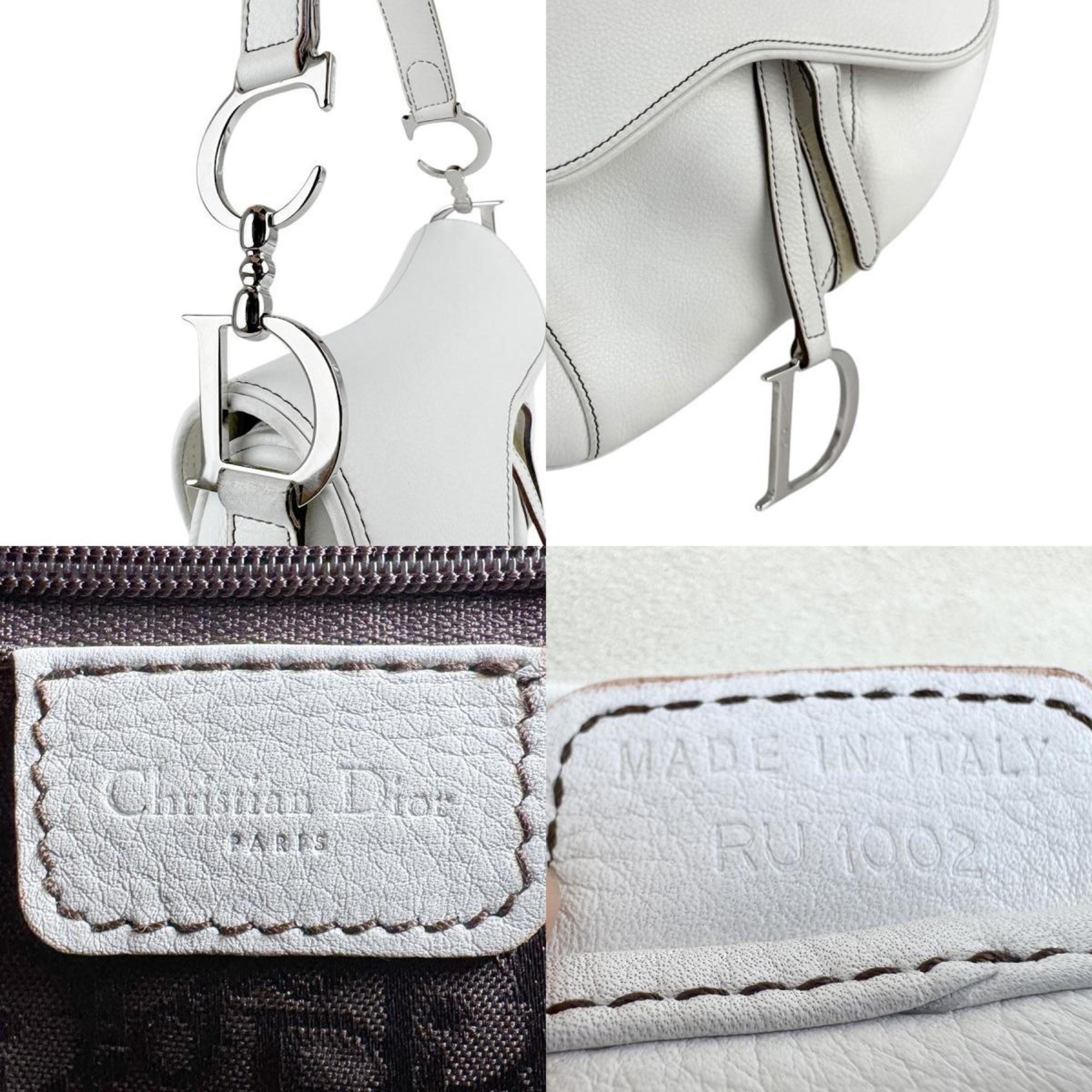 Christian Dior White Leather Saddle Bag Shoulder Bag ()