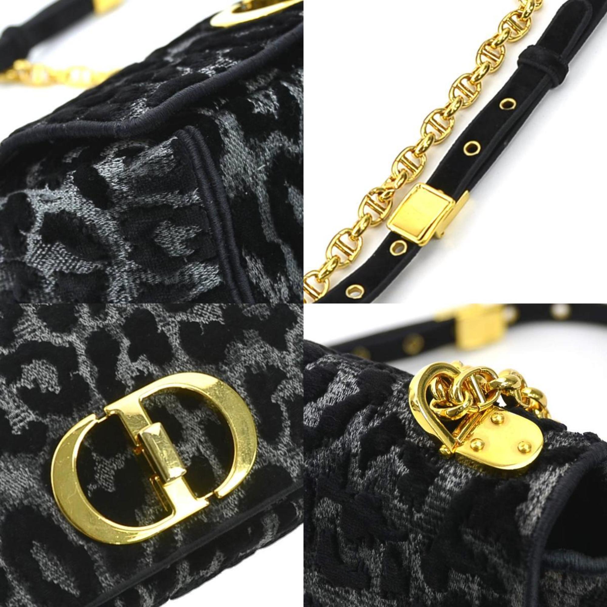 Christian Dior Black Gray Velvet Canvas Shoulder Bag ()