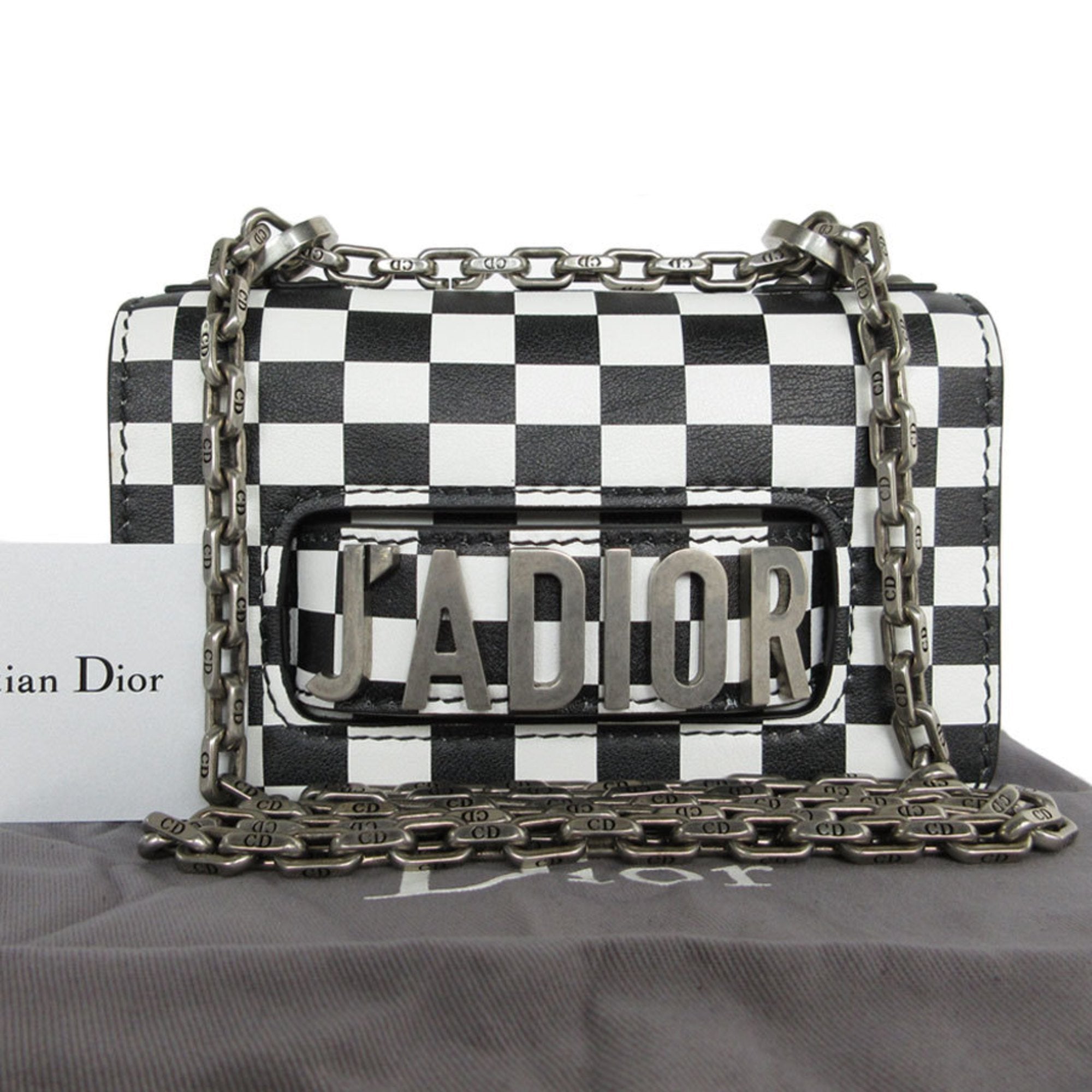 Christian Dior Black White Leather Shoulder Bag ()