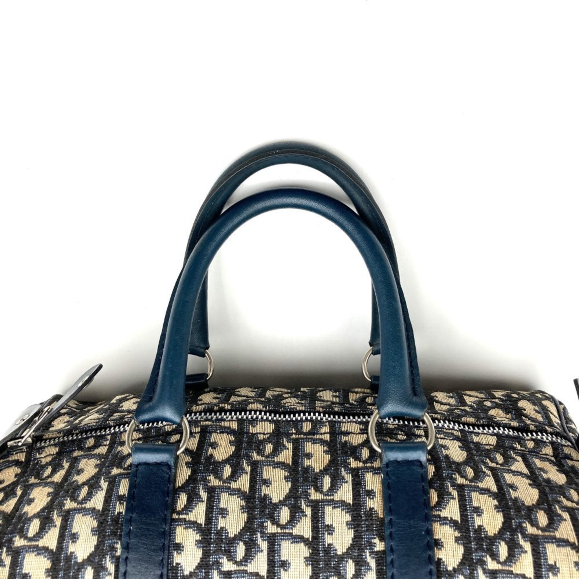 Christian Dior Navy Canvas Leather Boston Bag ()