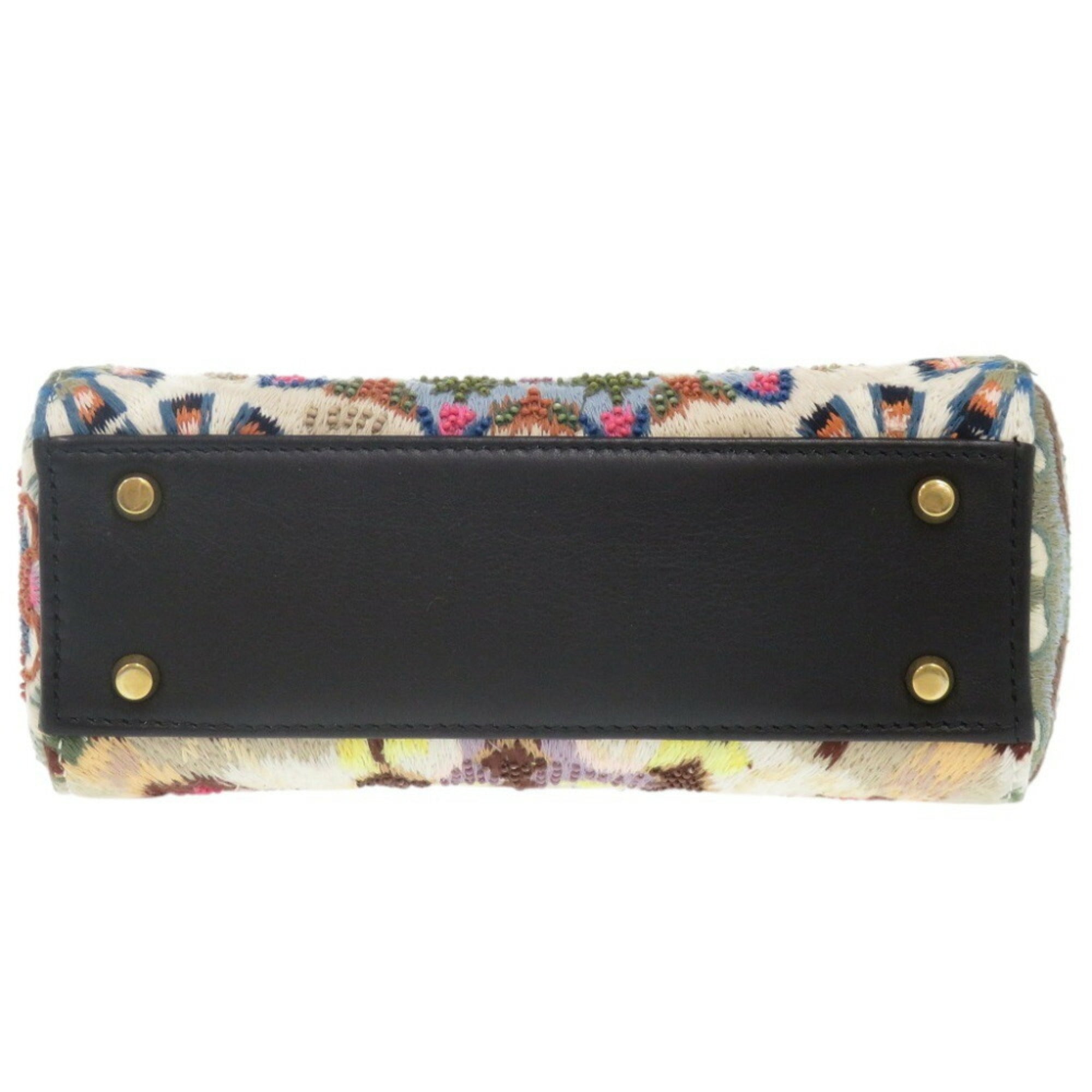 Christian Dior Beige Yellow Wool Leather Beads Handbag ()