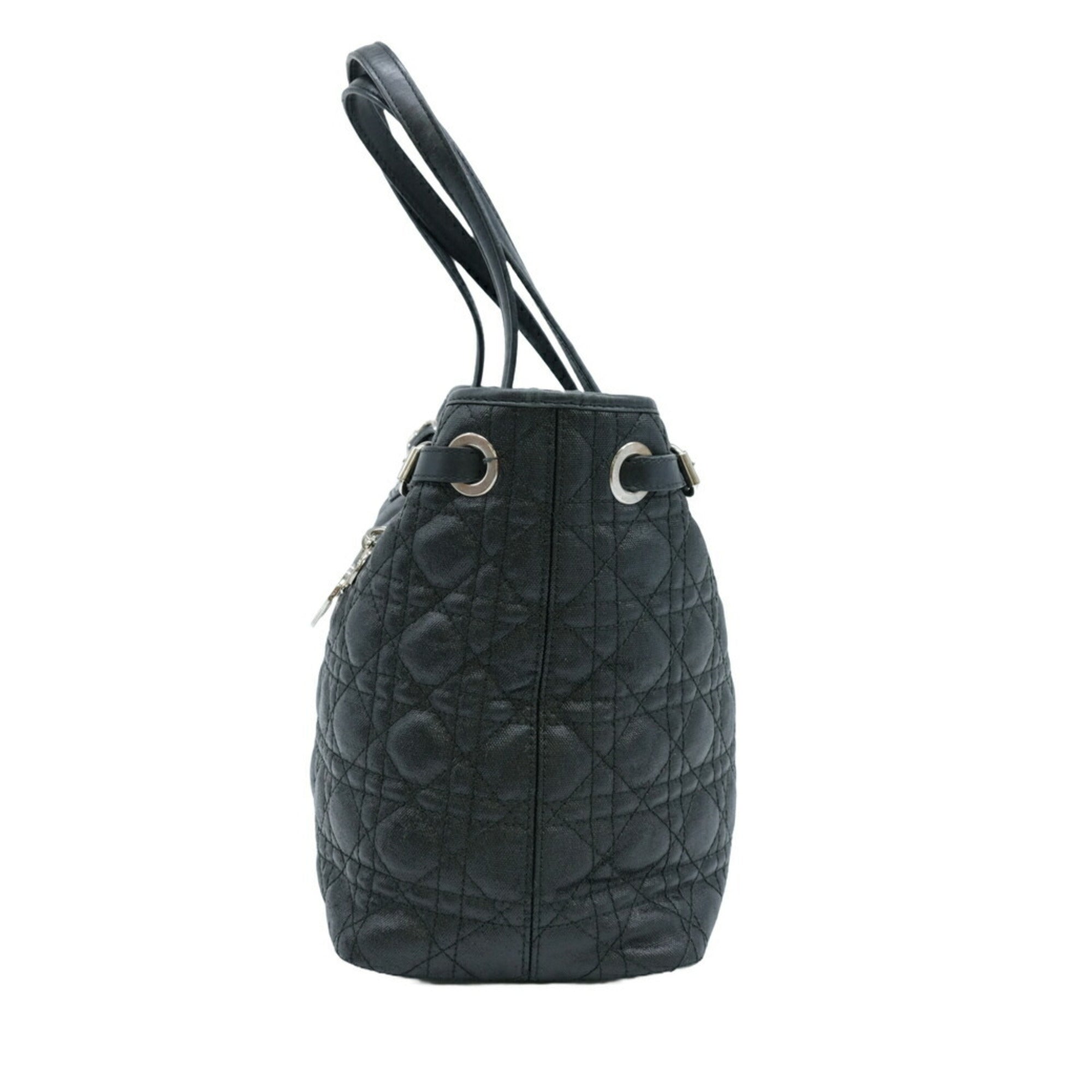 Christian Dior Black Coated Canvas Leather Tote Bag ()