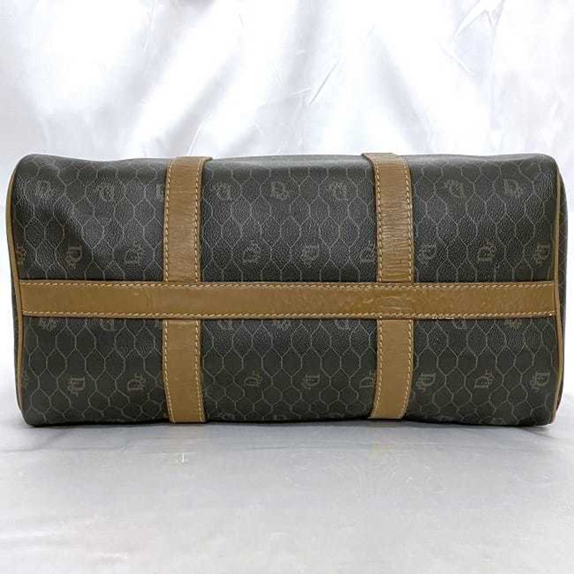 Christian Dior Brown Gray Pvc Leather Boston Bag ()