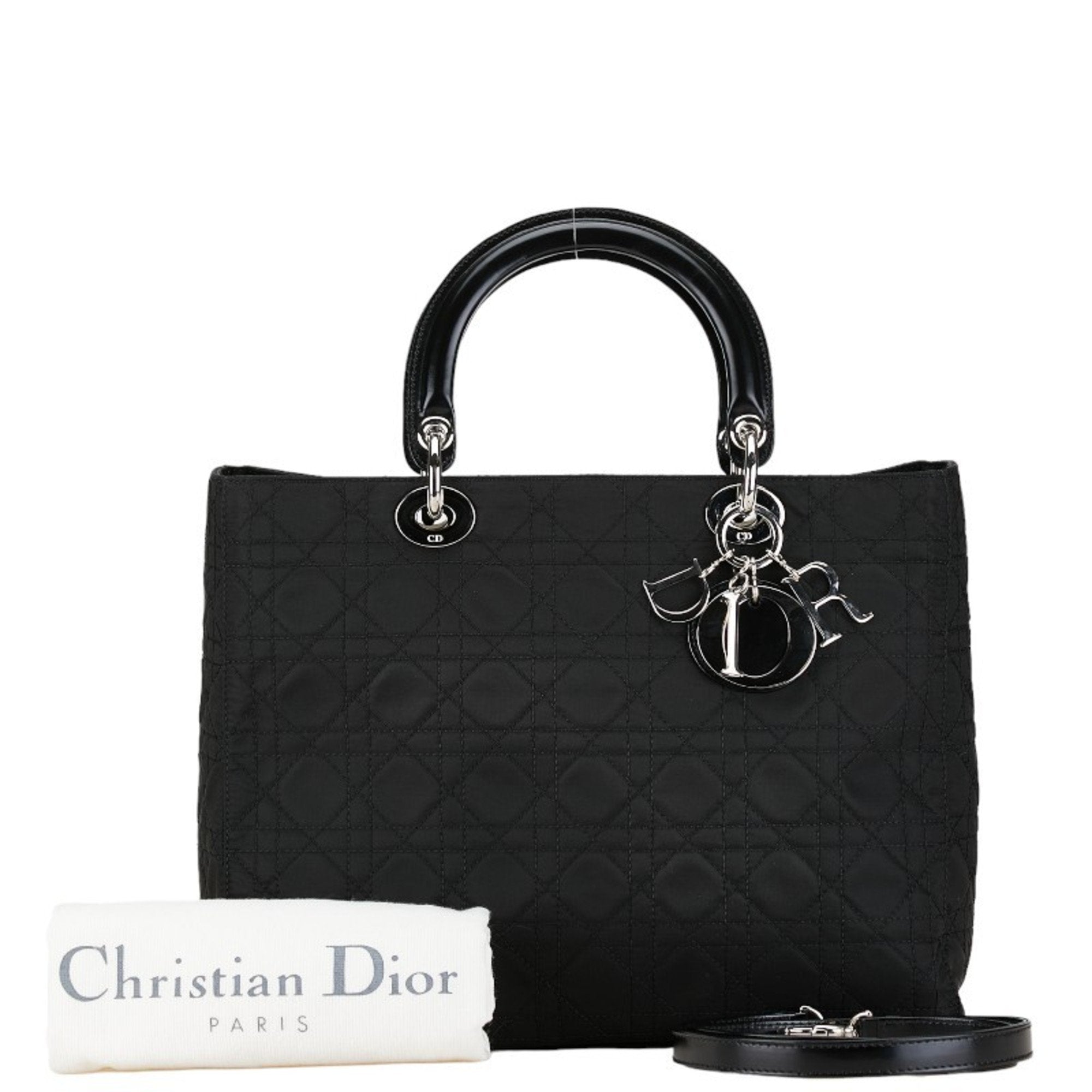 Christian Dior Black Cotton Leather Handbag Pochette Pouch Shoulder Bag ()