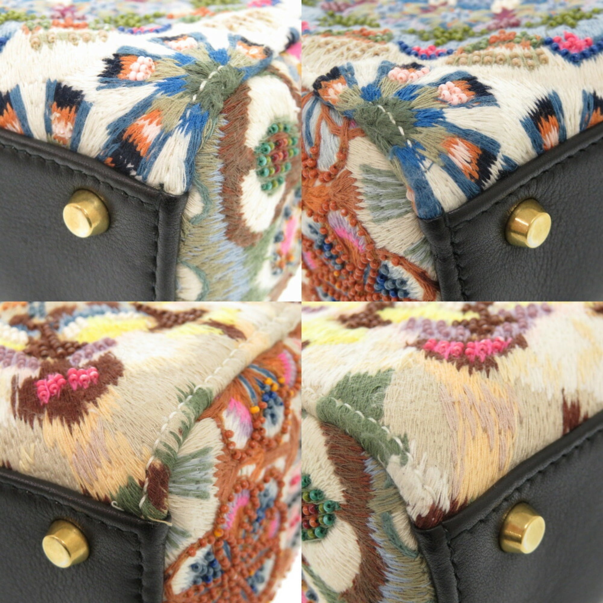 Christian Dior Beige Yellow Wool Leather Beads Handbag ()