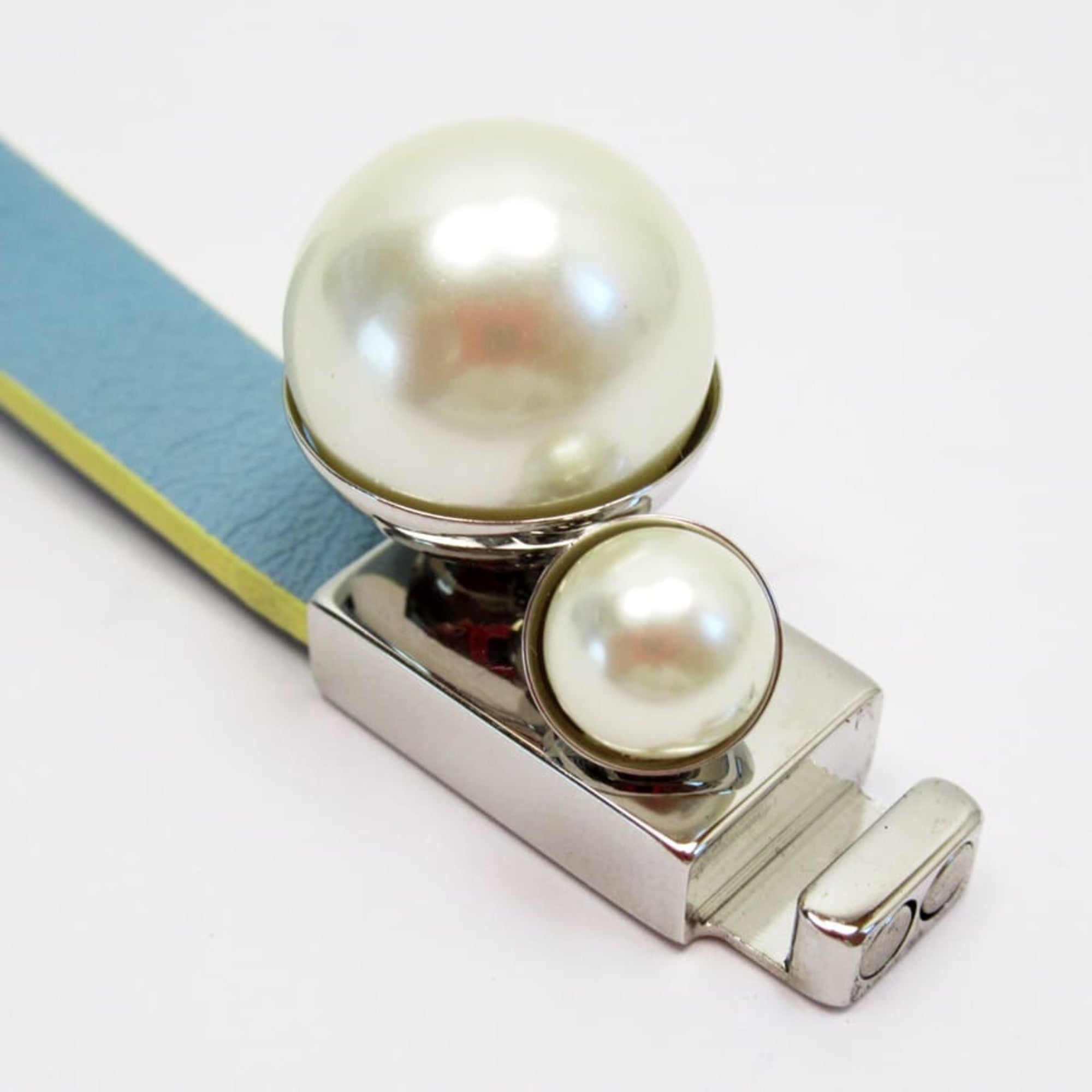 Christian Dior Blue Silver White Yellow Leather Choker ()