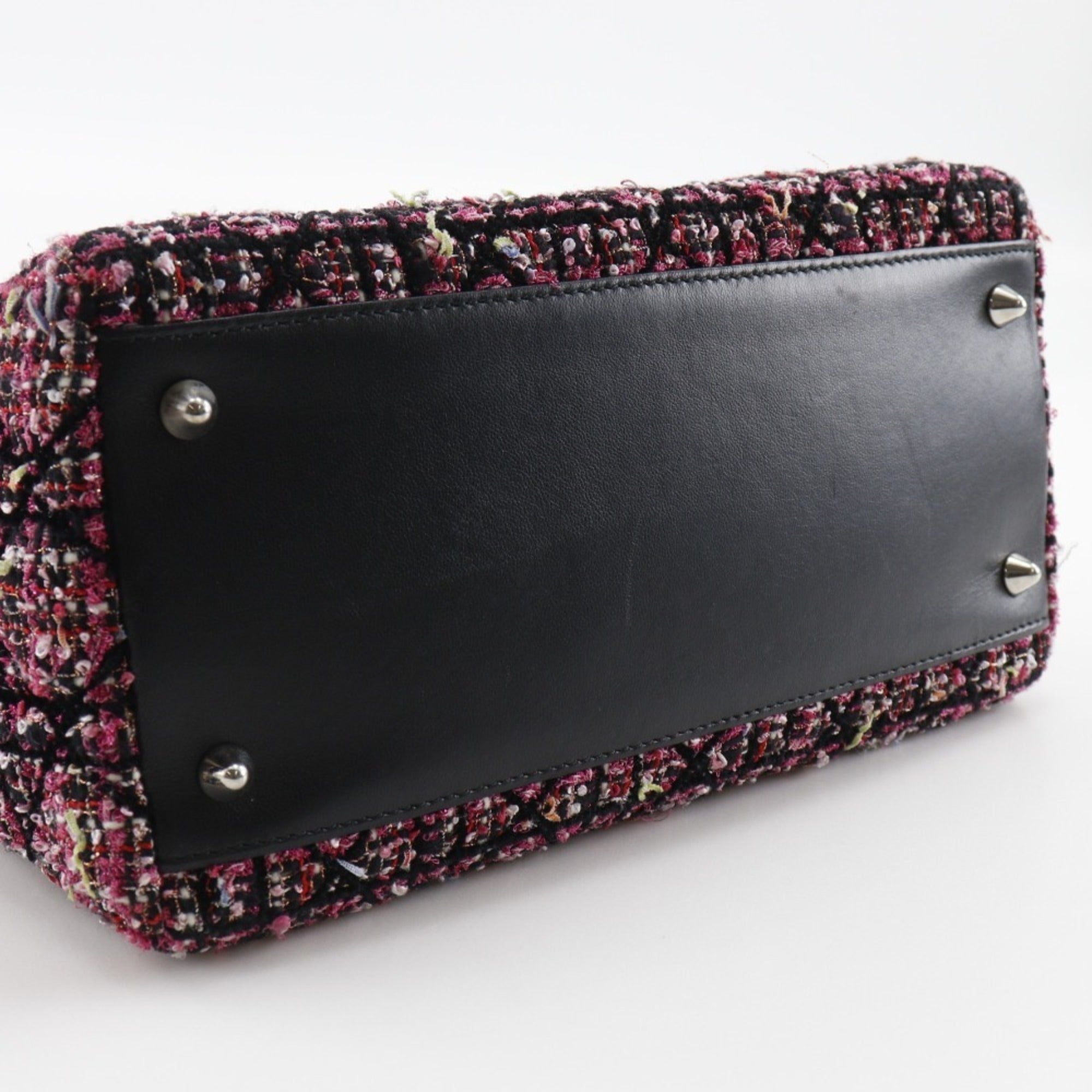 Christian Dior Lady Dior Black Pink Tweed Leather Handbag ()