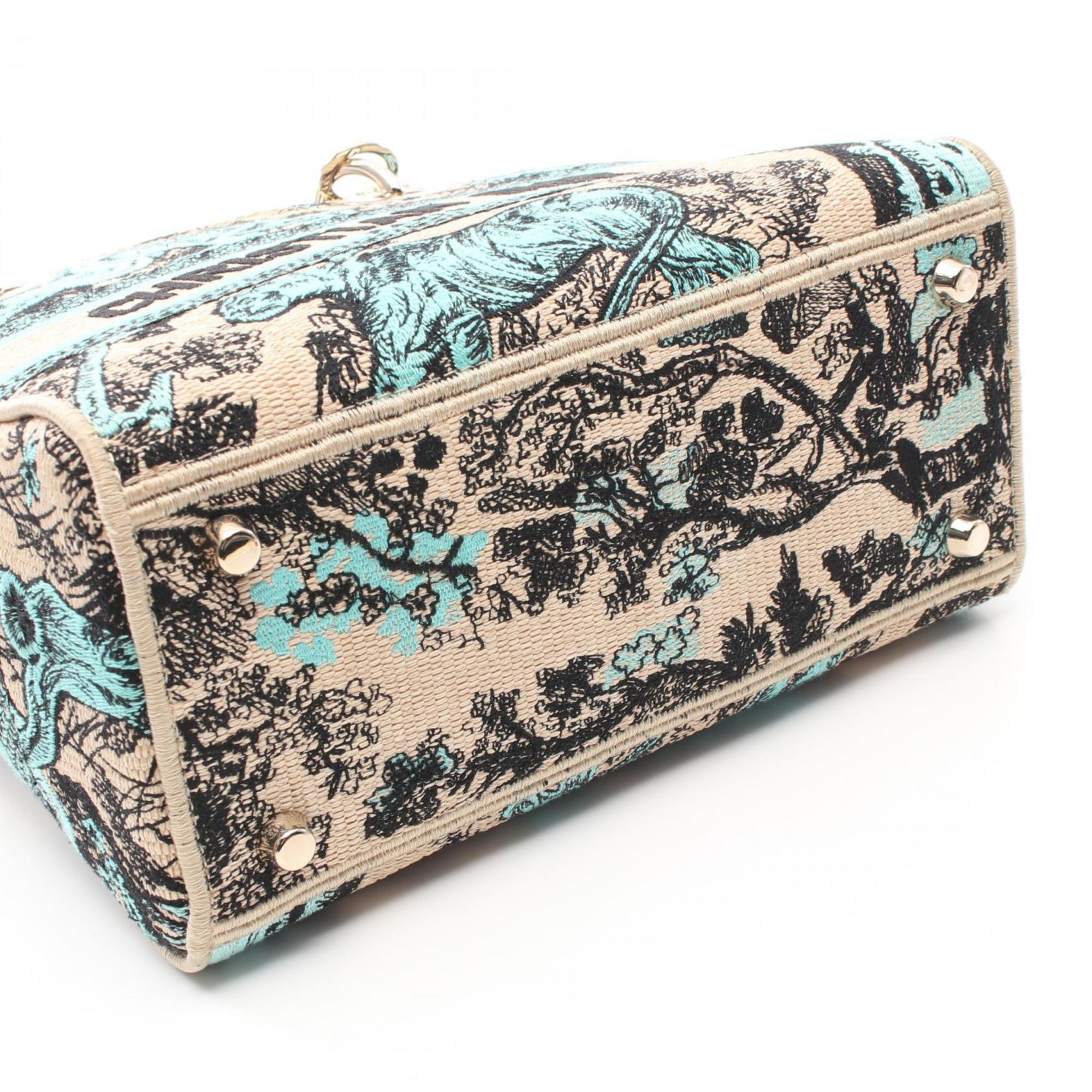 Christian Dior Beige Black Blue Canvas Handbag ()