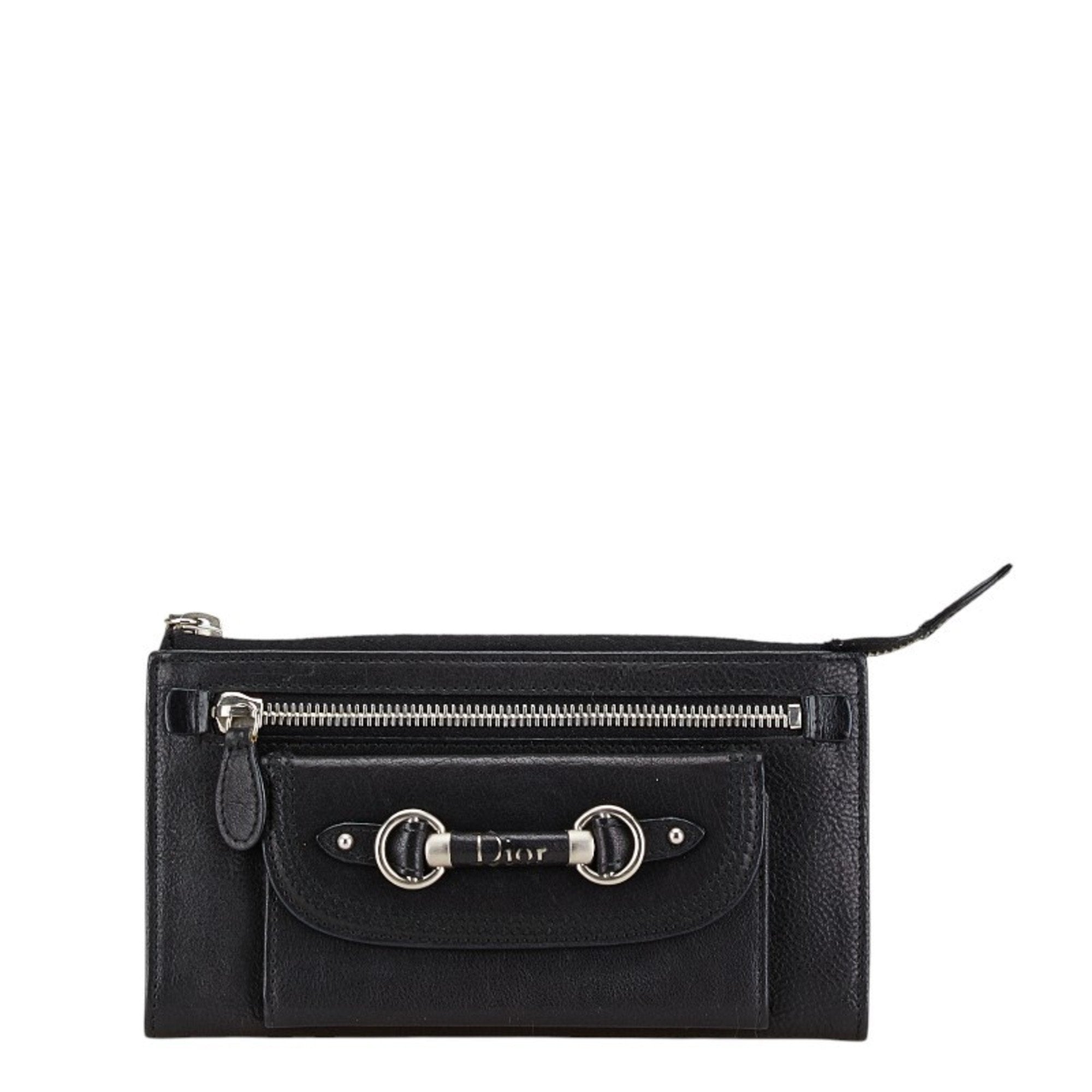 Christian Dior Black Leather Long Wallet (Bi-Fold) ()