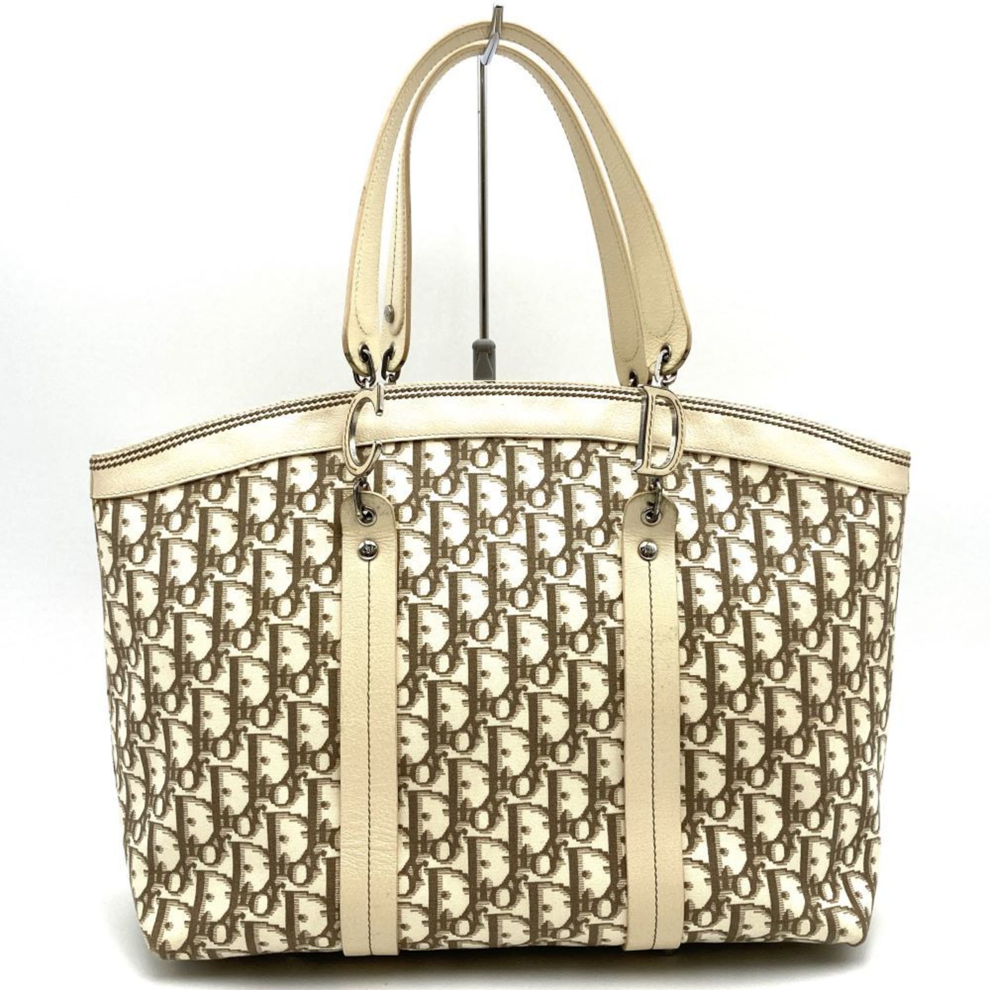 Christian Dior Beige Ivory White Canvas Leather Tote Bag ()