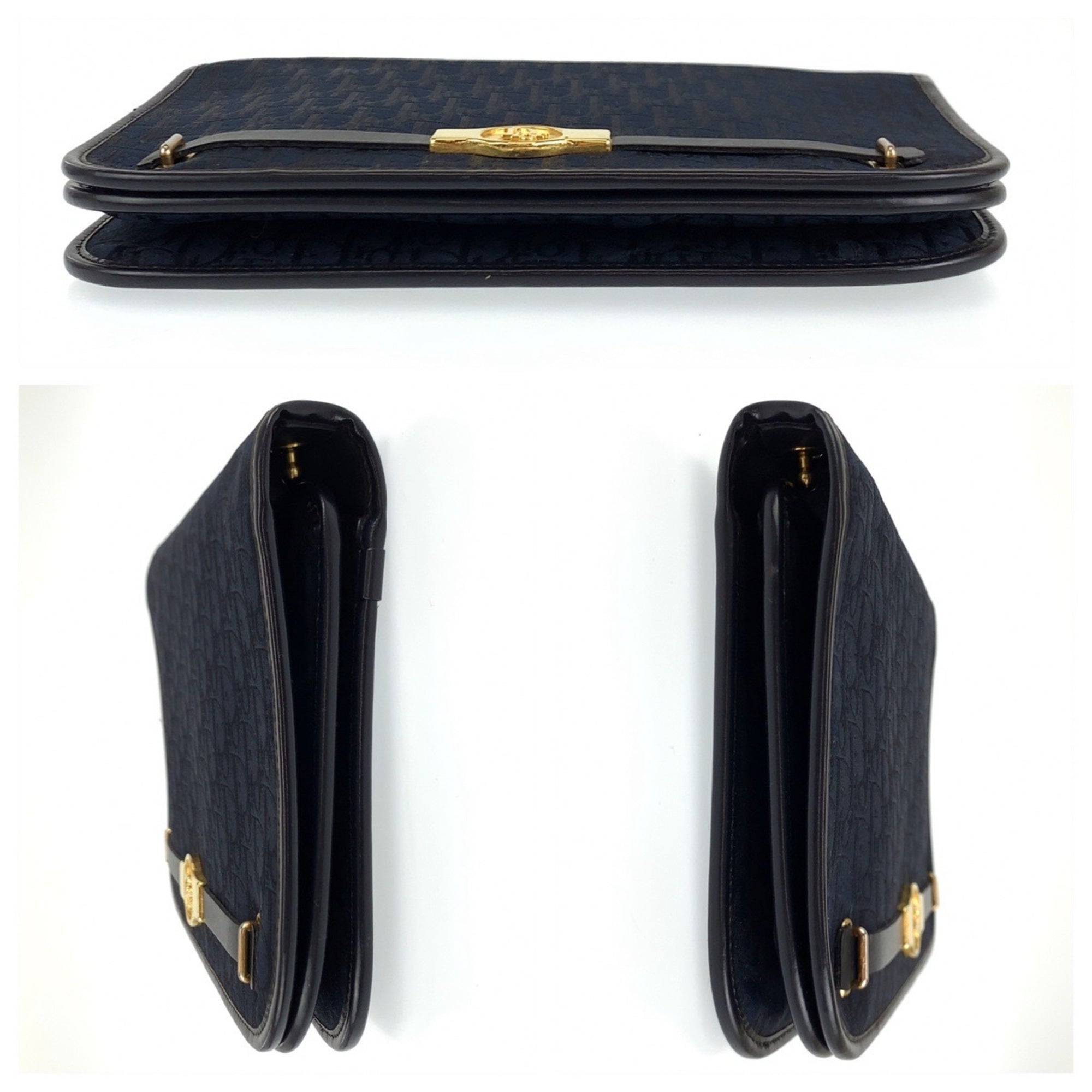 Christian Dior Trotter Navy Canvas Leather Shoulder Bag ()