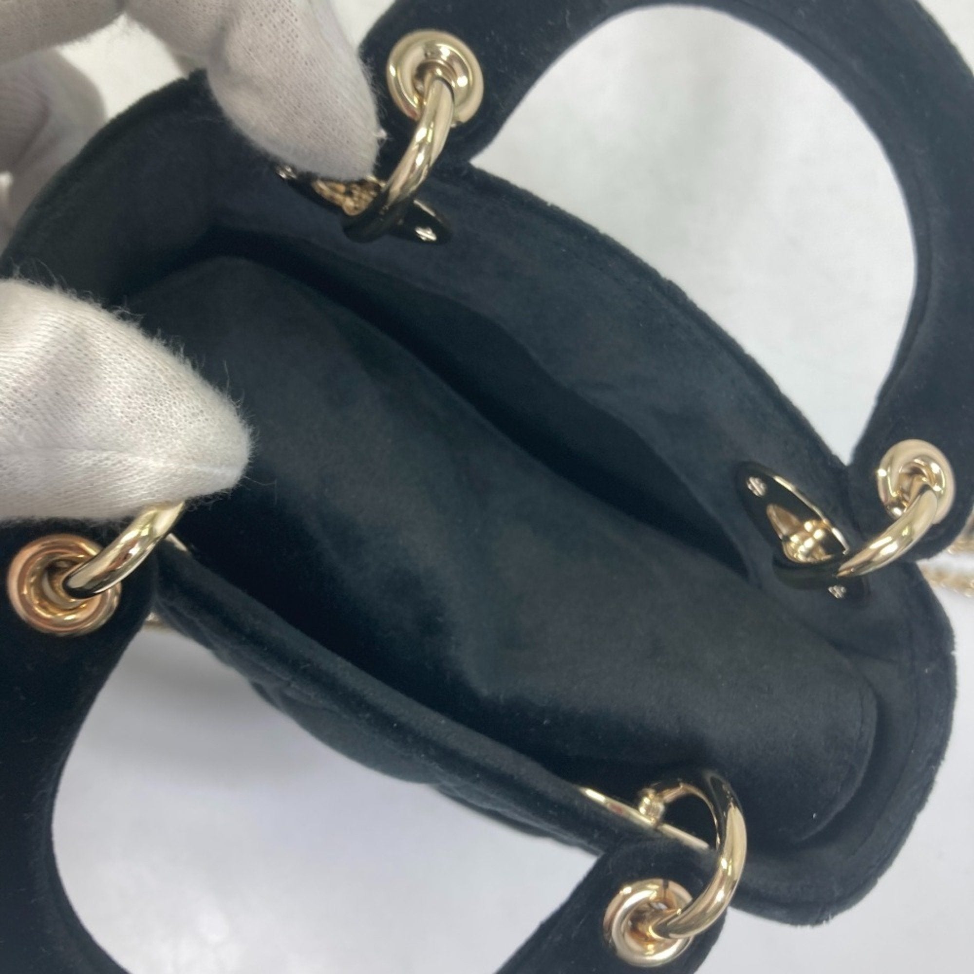 Christian Dior Lady Dior Black Leather Handbag Shoulder Bag ()