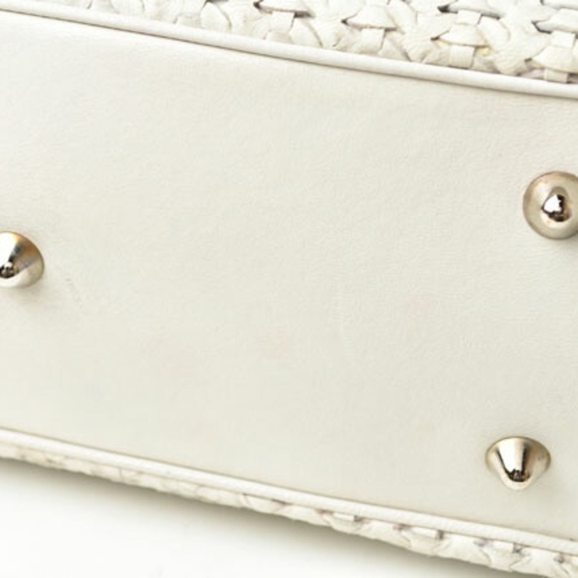 Christian Dior Lady Dior Silver White Leather Tote Bag ()