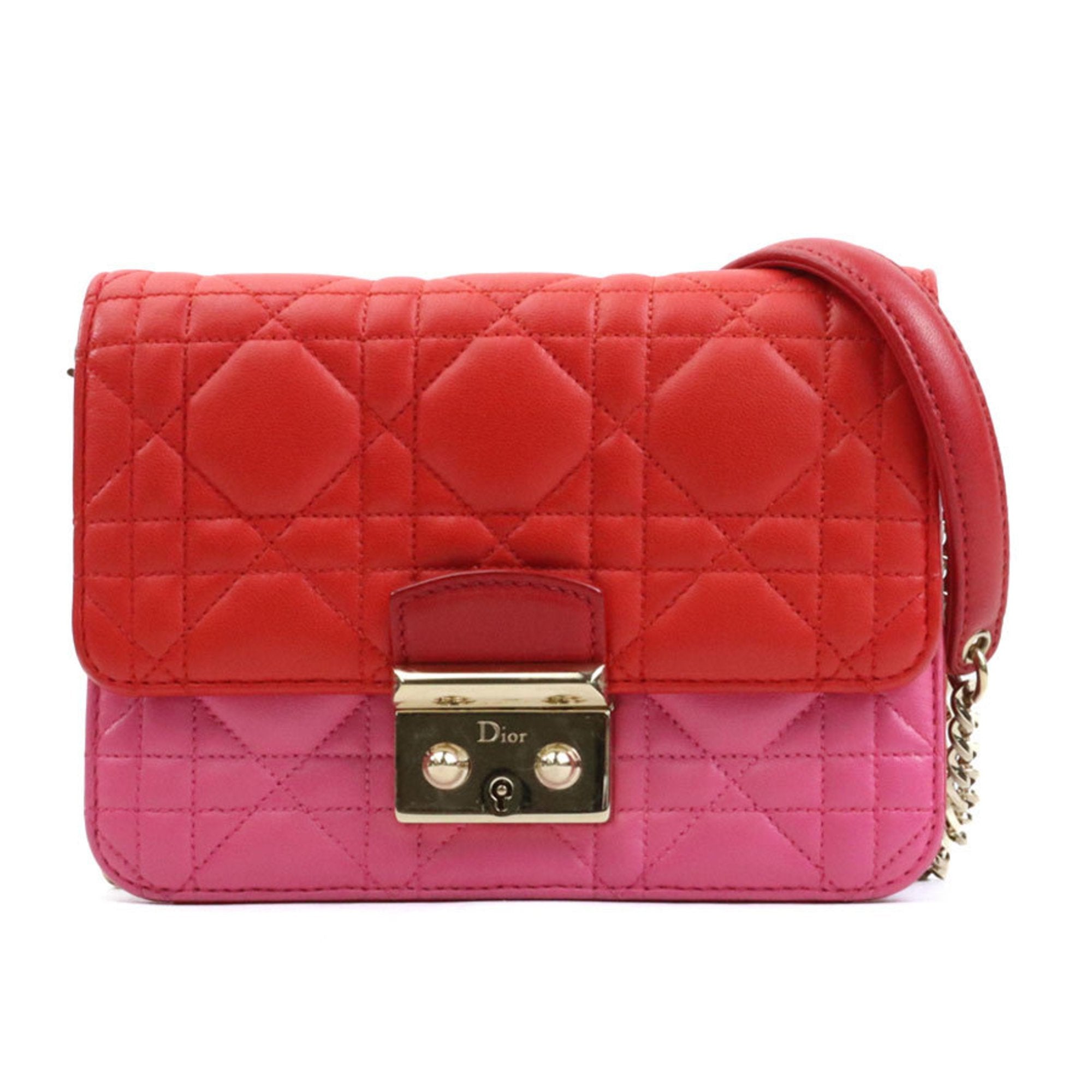 Christian Dior Pink Red Color Leather Shoulder Bag ()