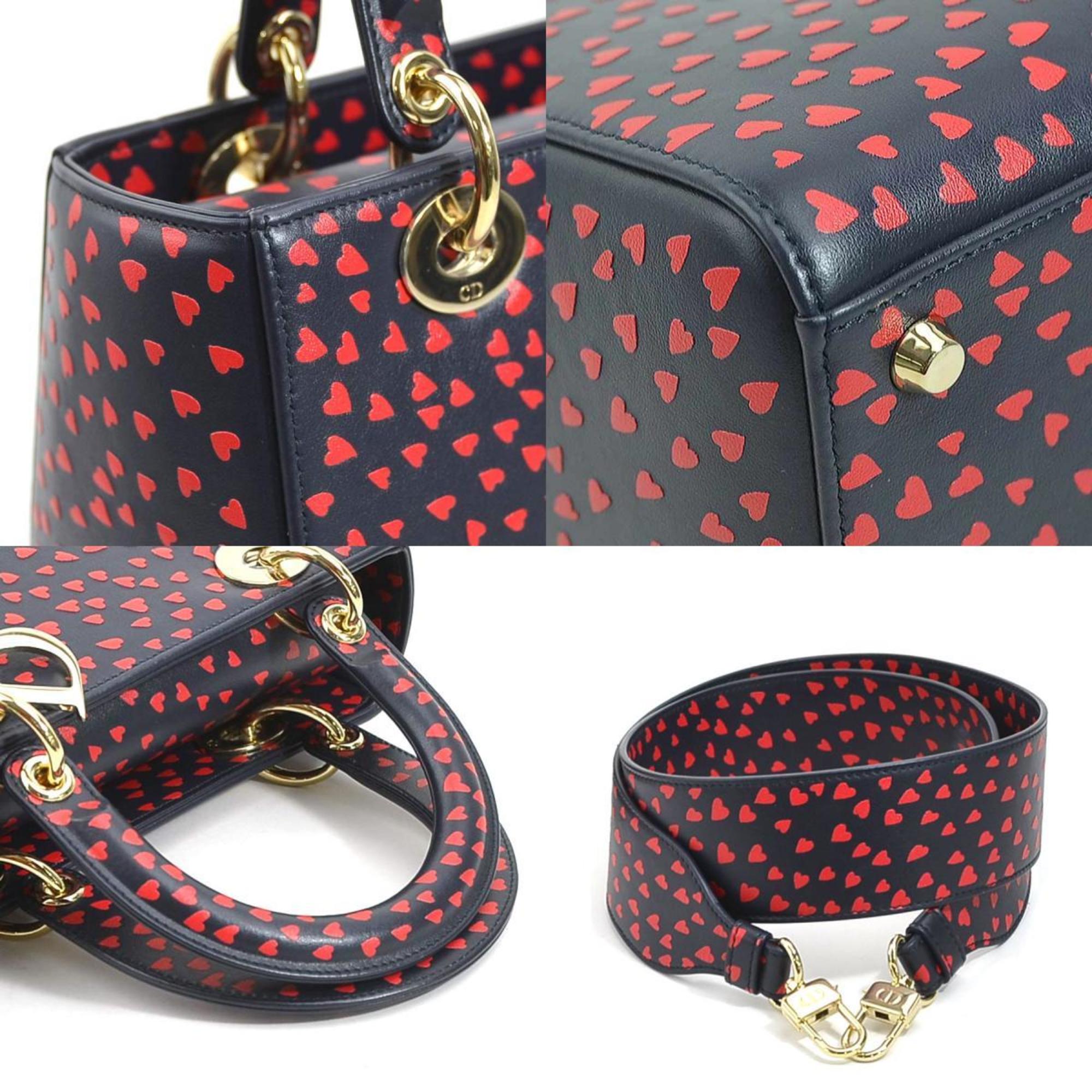 Christian Dior Navy Red Color Leather Handbag Shoulder Bag ()