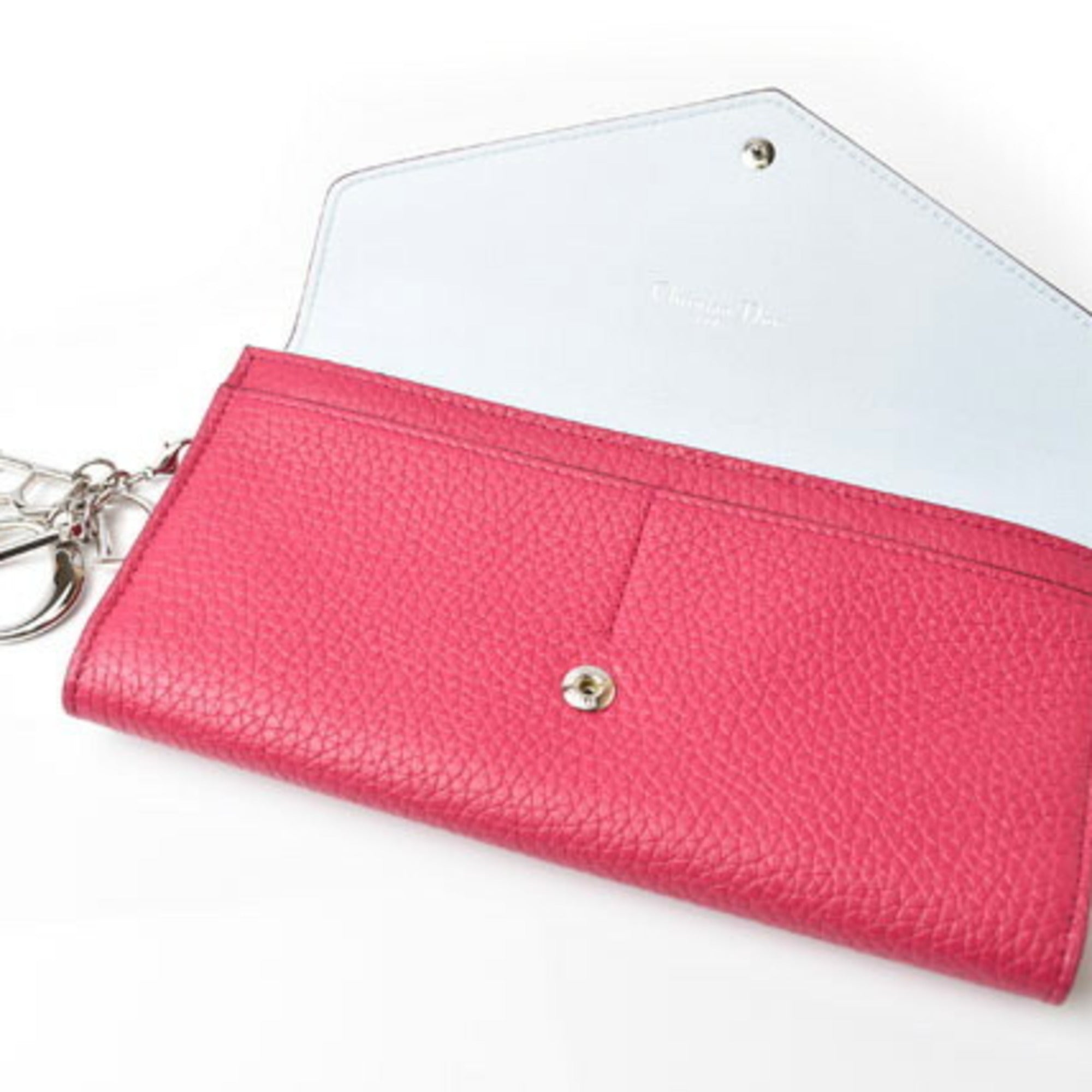 Christian Dior Diorissimo Light Blue Rose Pink Leather Long Wallet (Bi-Fold) ()