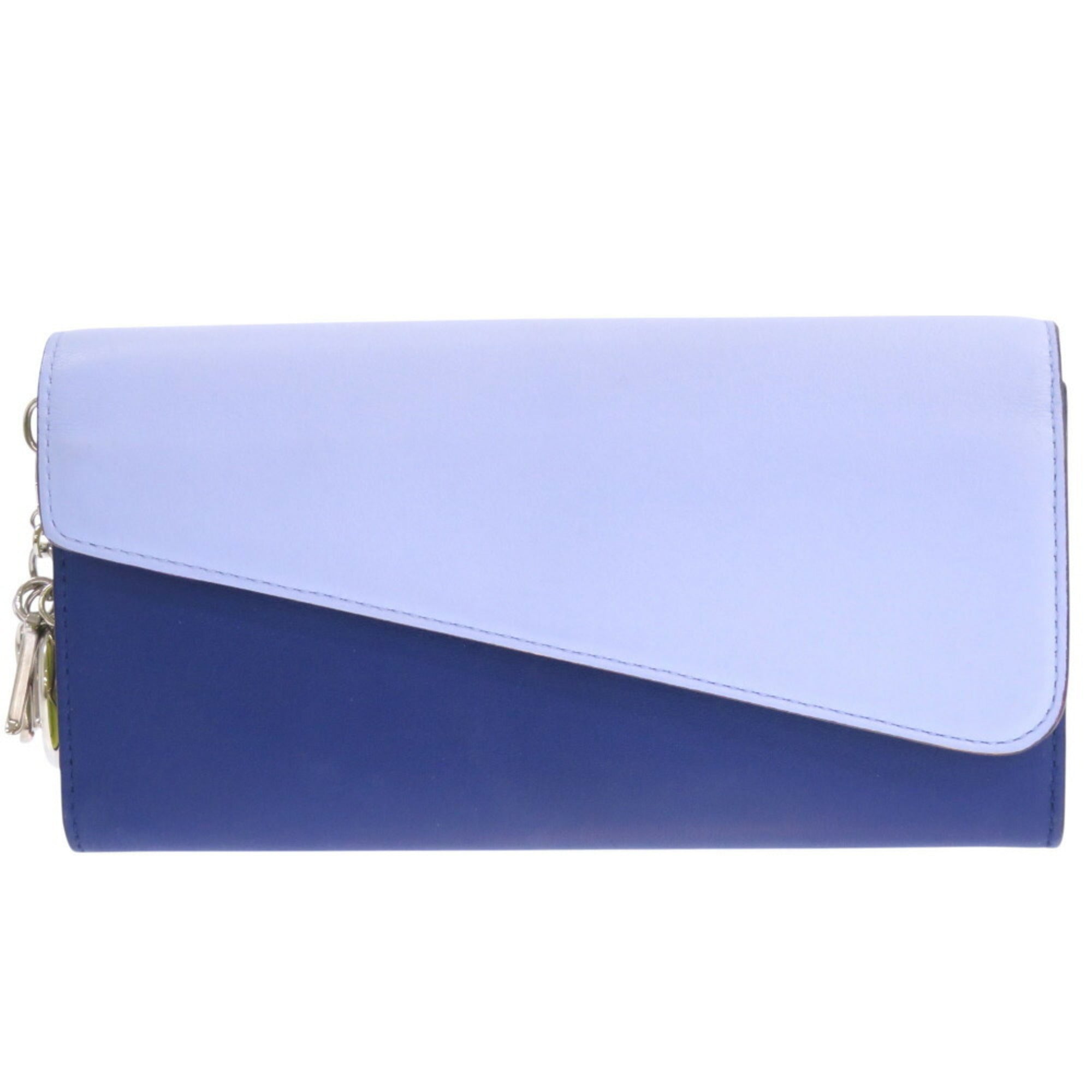 Christian Dior Blue Yellow Leather Long Wallet (Bi-Fold) ()