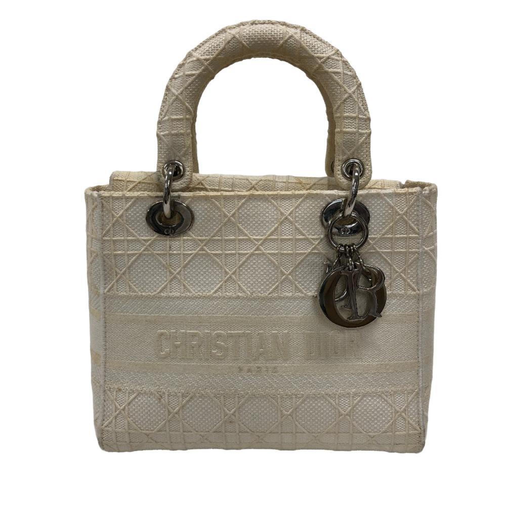 Christian Dior Lady Dior White Canvas Handbag ()