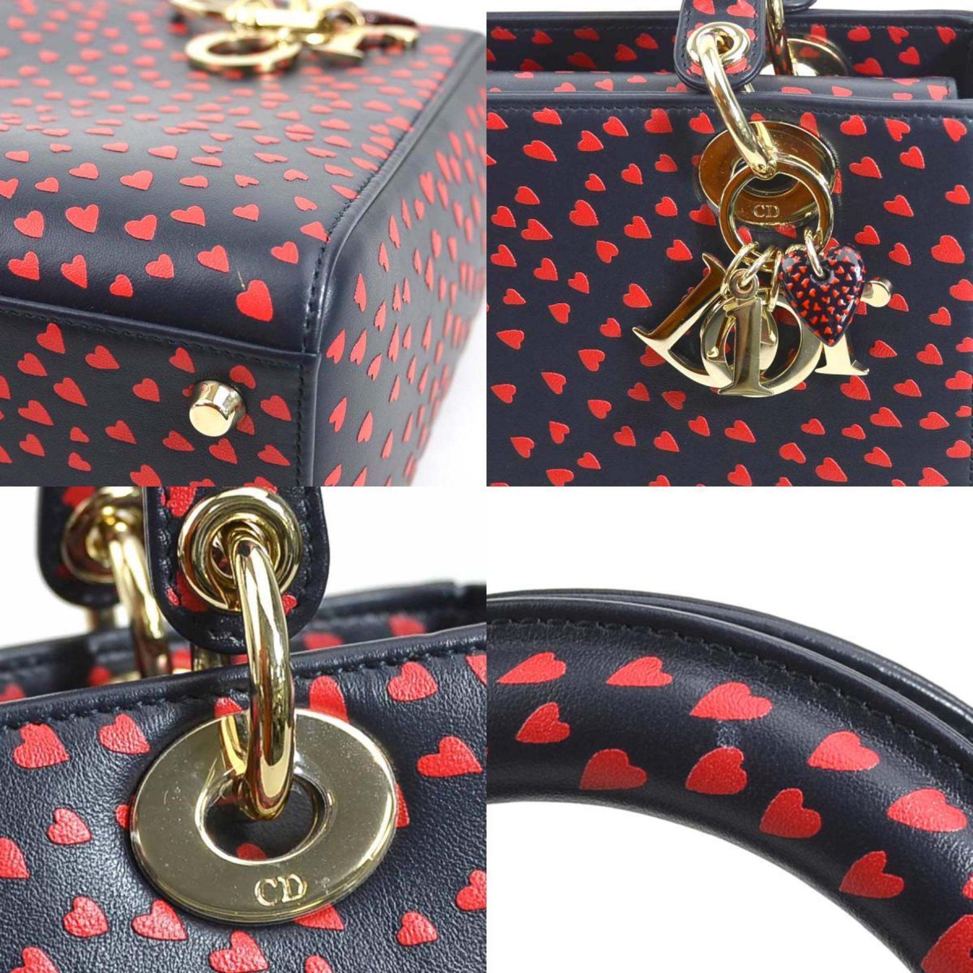 Christian Dior Navy Red Color Leather Handbag Shoulder Bag ()