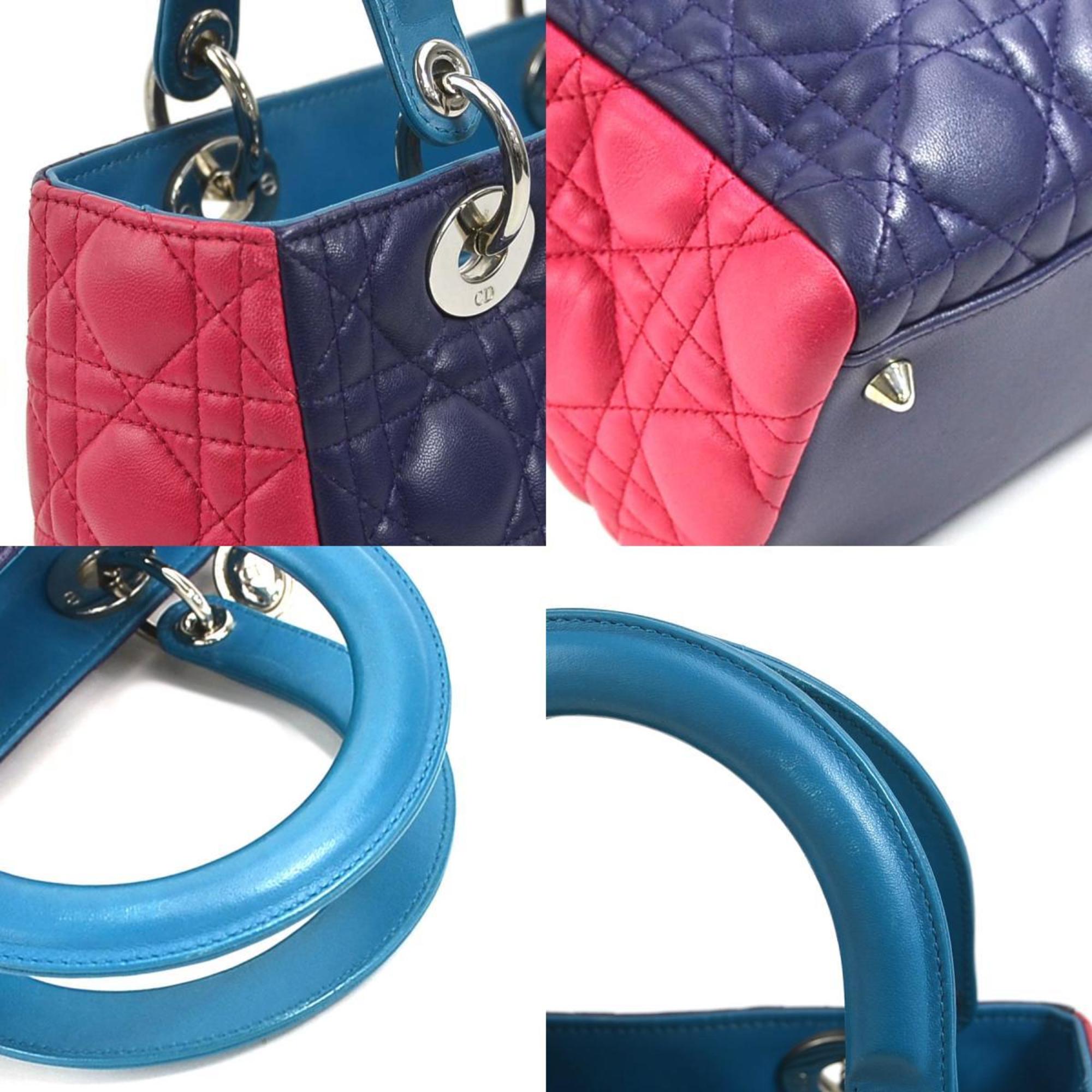 Christian Dior Blue Pink Purple Leather Handbag Shoulder Bag ()