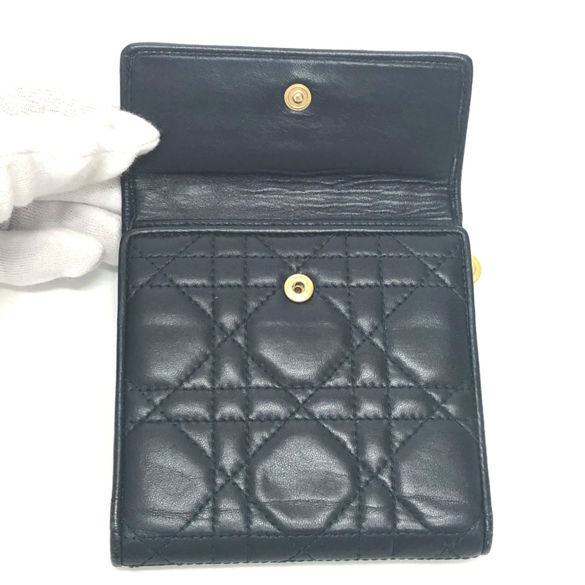 Christian Dior Cannage/Lady Dior Navy Leather Coin Purse/Coin Case ()