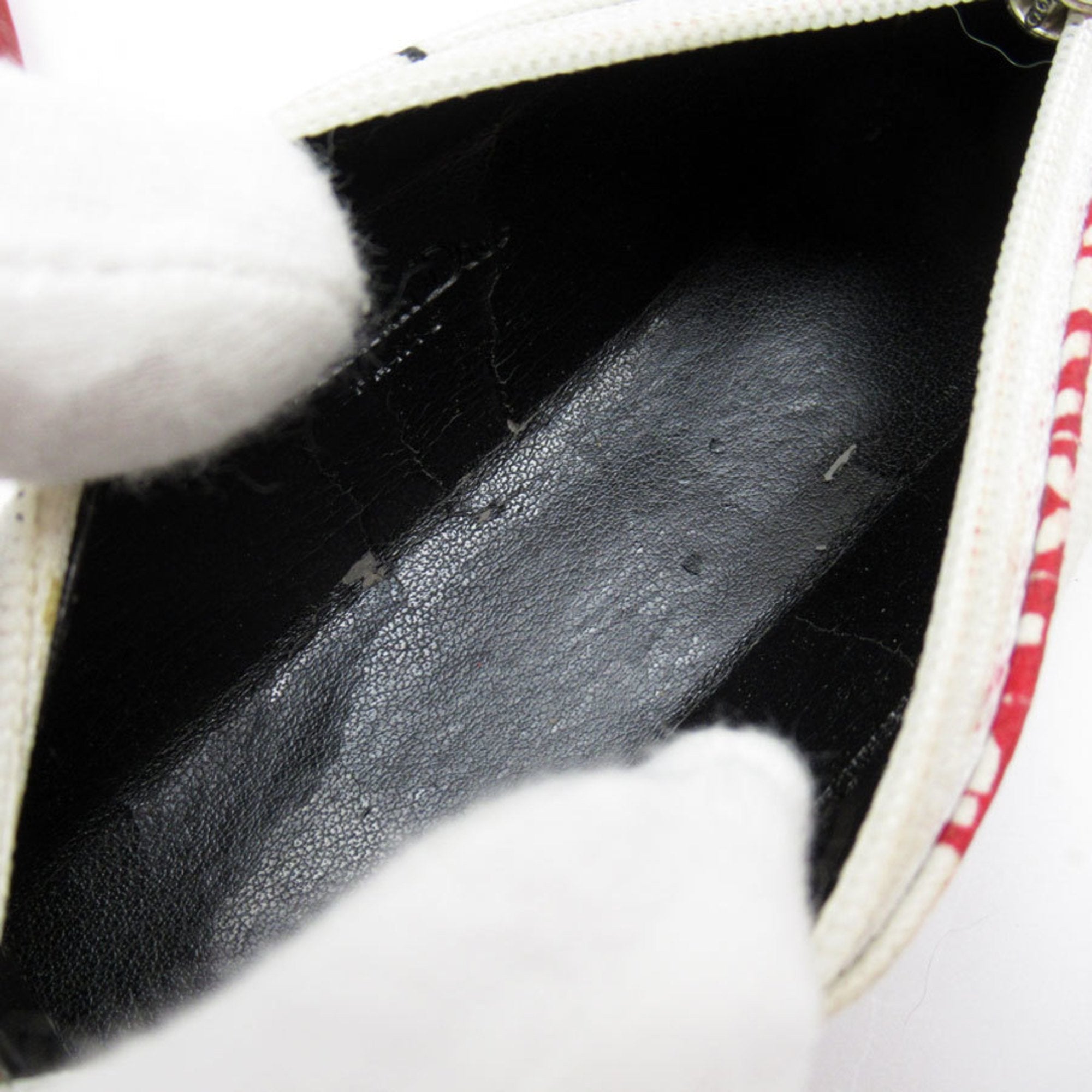 Christian Dior Black Red Color White Canvas Leather Pouch ()