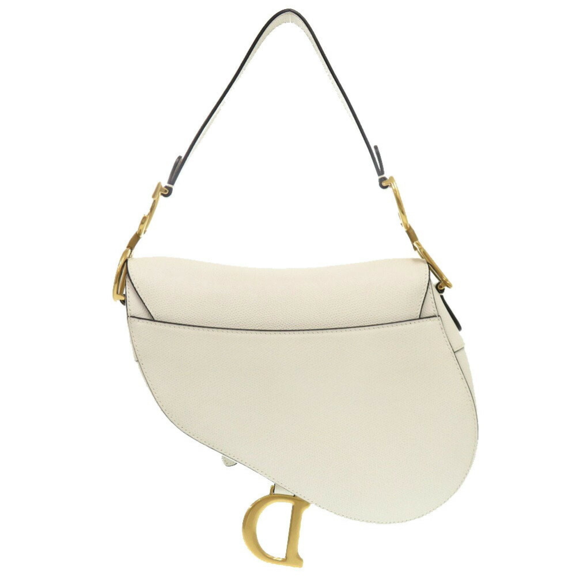 Christian Dior White Leather Handbag Saddle Bag ()