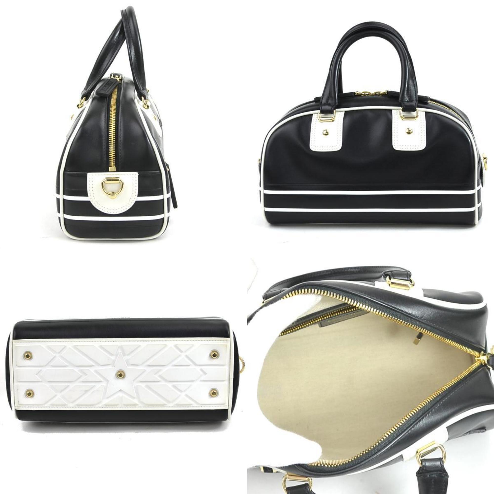 Christian Dior Black White Leather Handbag Shoulder Bag ()