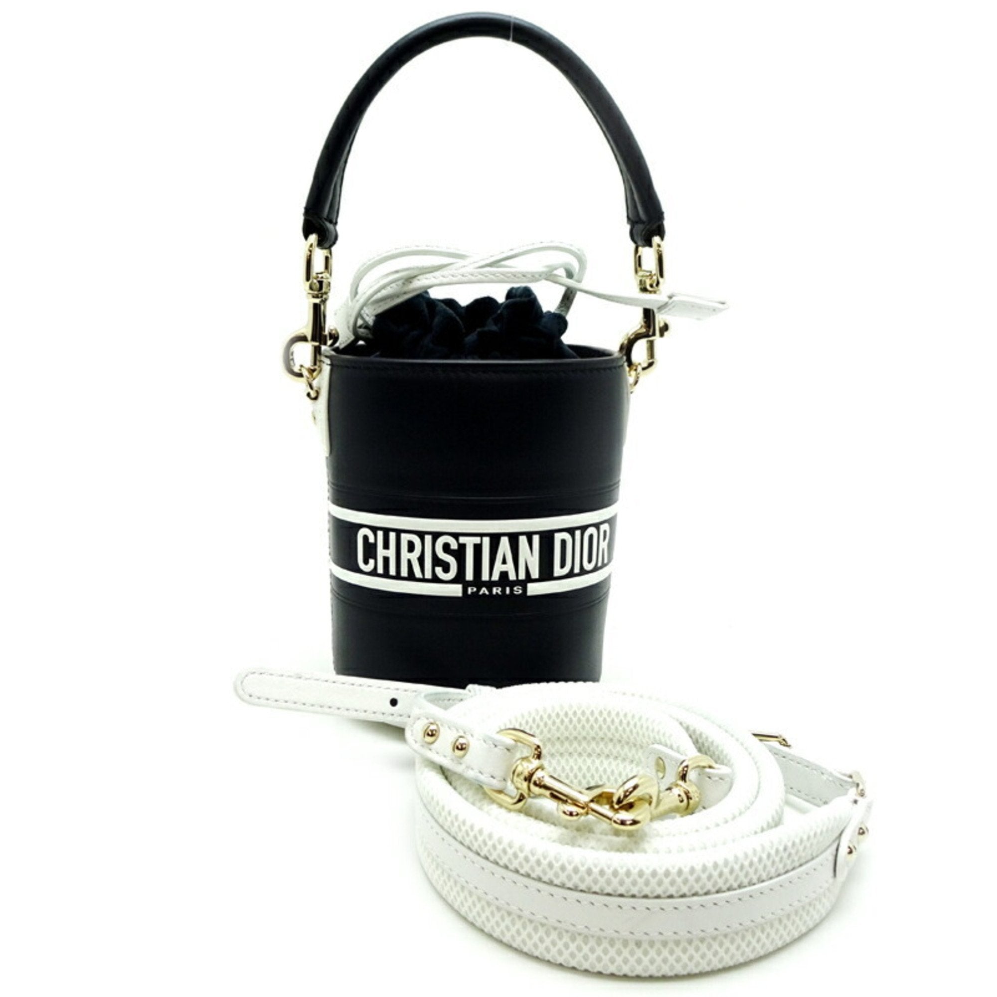 Christian Dior Navy White Leather Shoulder Bag ()
