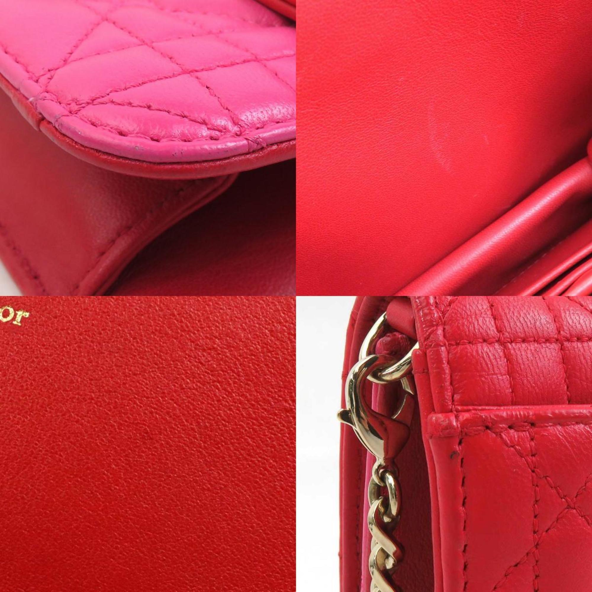 Christian Dior Pink Red Color Leather Shoulder Bag ()