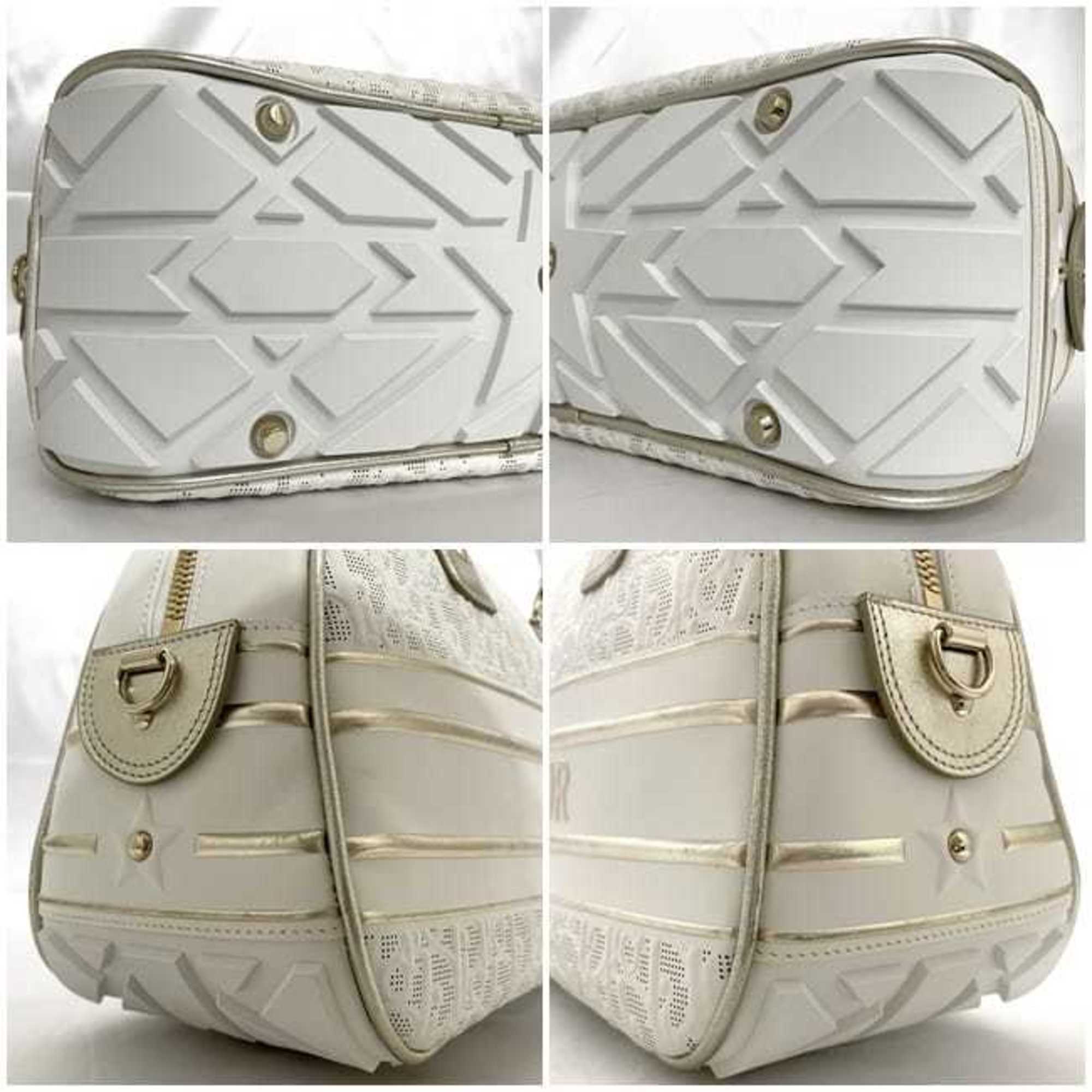 Christian Dior Trotter White Leather Rubber Boston Bag Handbag ()