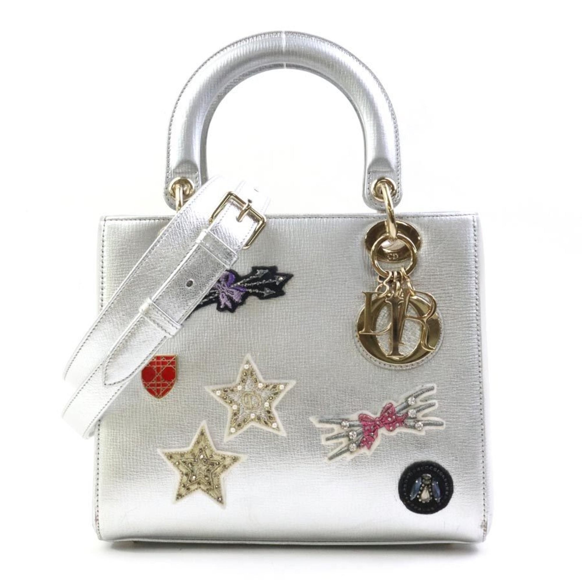 Christian Dior Silver Leather Handbag Shoulder Bag ()