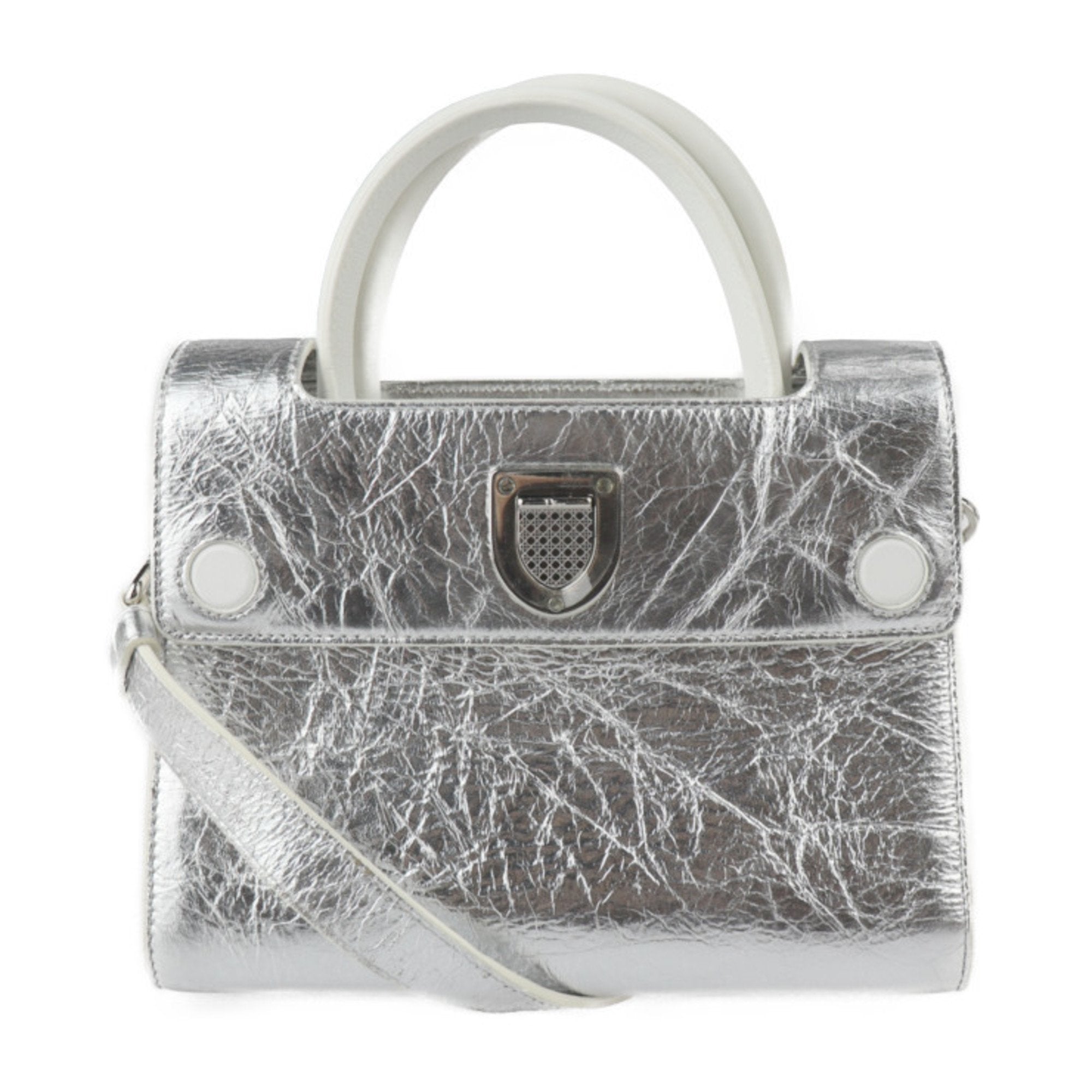 Christian Dior White Leather Handbag Shoulder Bag Tote Bag ()