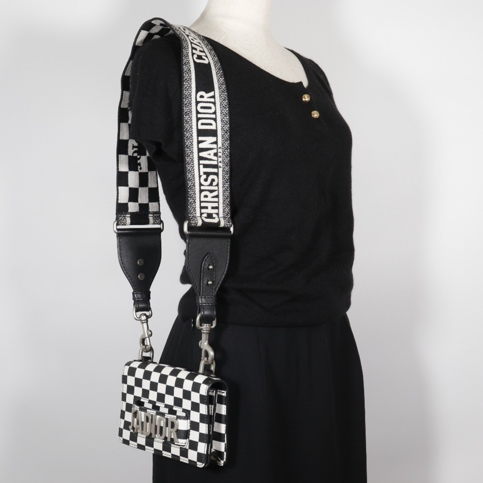 Christian Dior Black White Leather Shoulder Bag ()
